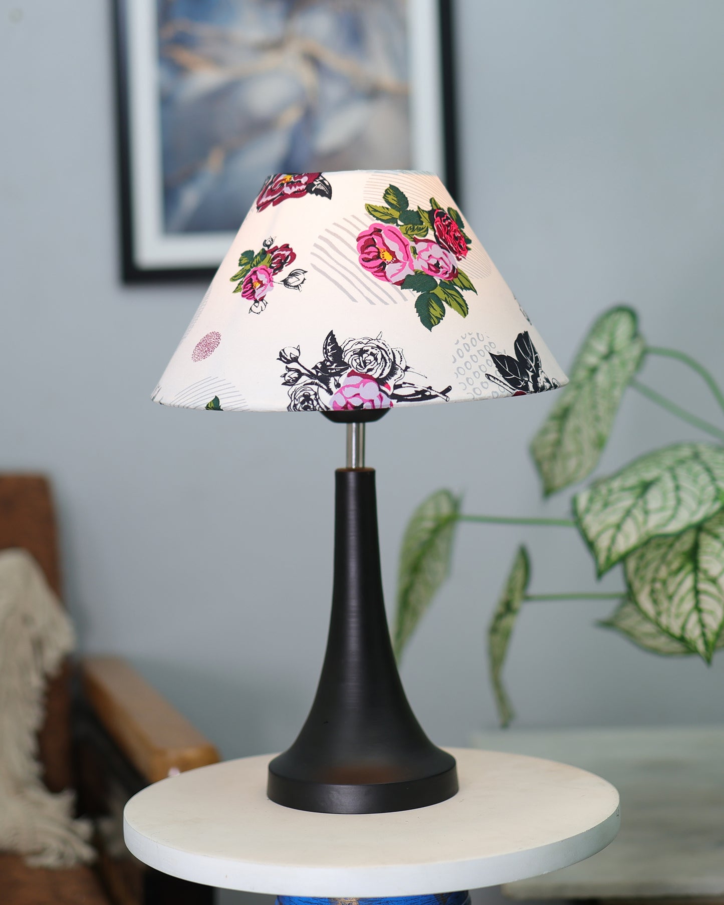 Black Metal Cone Table Lamp with Fabric Shade, B22 holder Nightstand Lamp