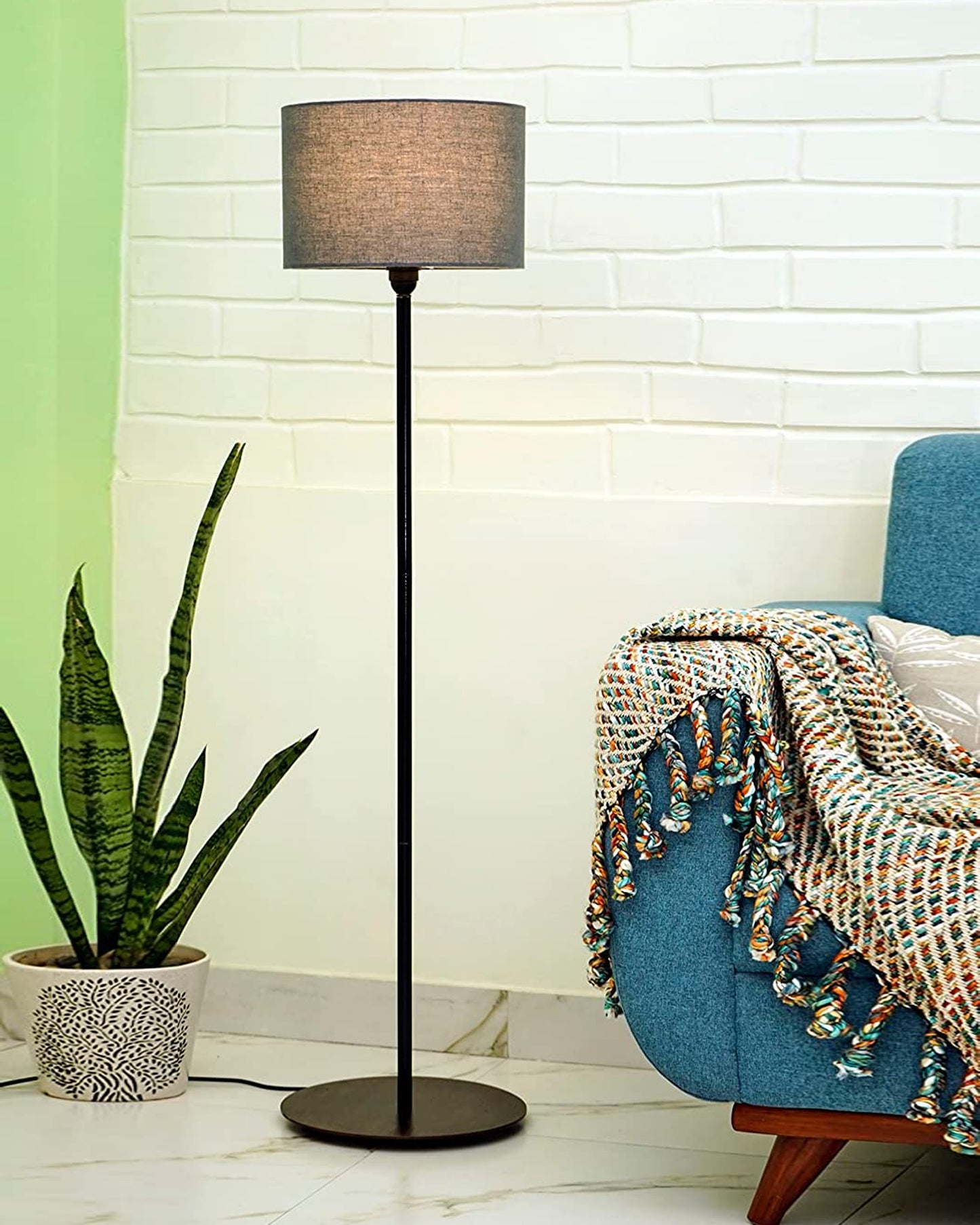 Floor Lamp with Wooden Base