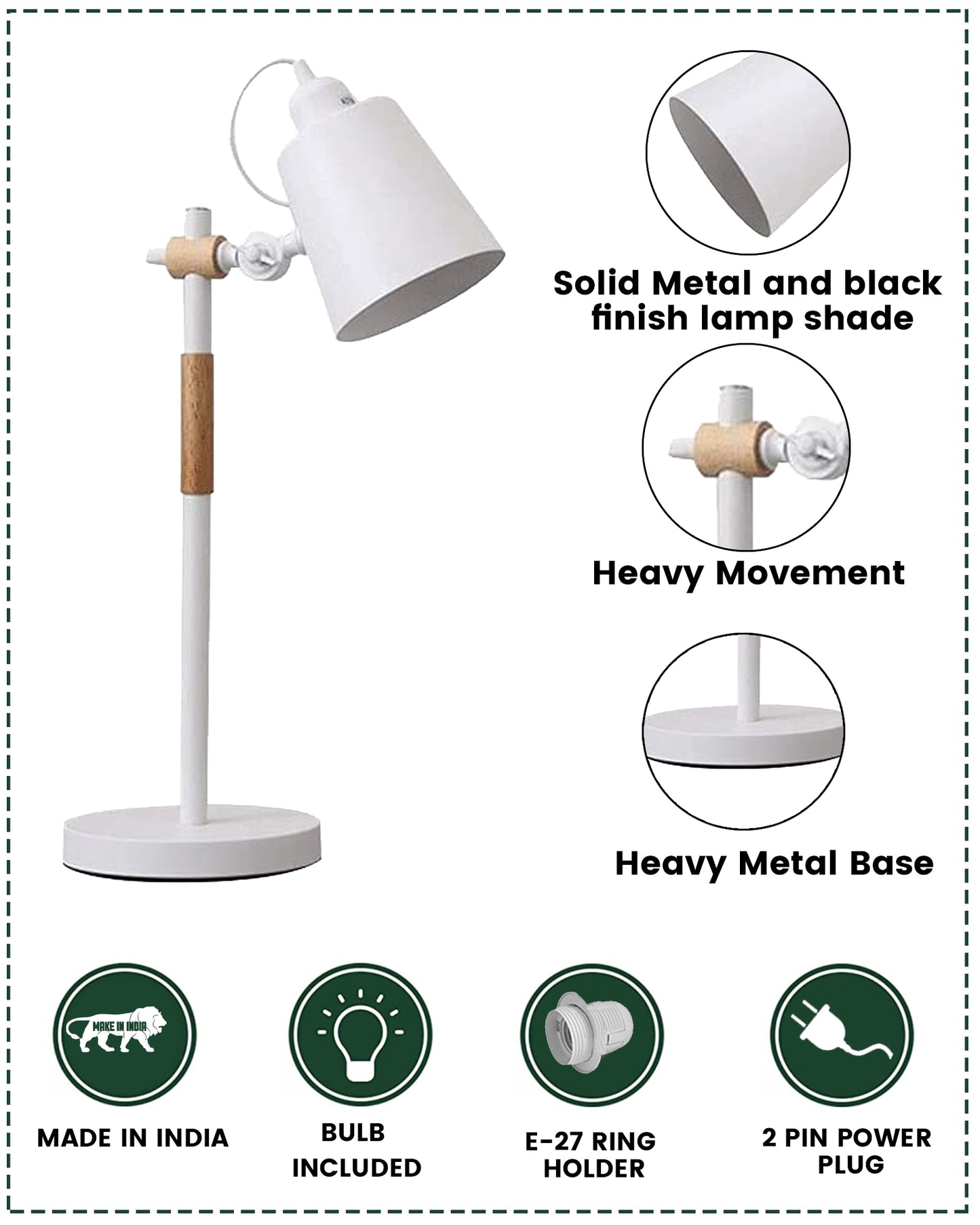 Nordic Style Metal Desk Lamp ,Modern Minimalist Adjustable Reading Lamp with Solid Natural Wood