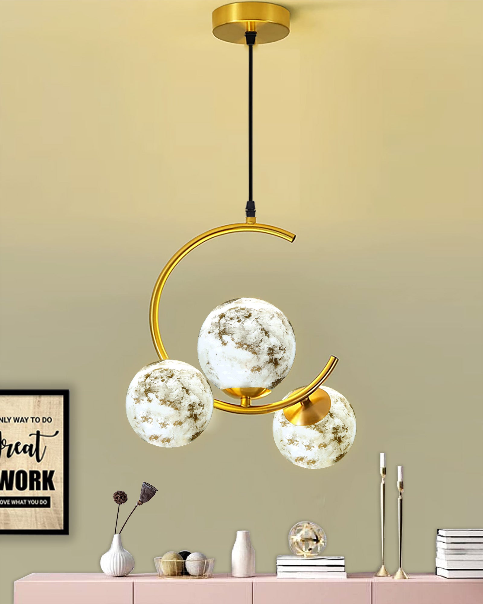 Globe Light Chandelier Hanging Light Gold Modern Ceiling Pendant Lamp Adjustable Cord Ceiling Light for Bedroom Living Dining Room
