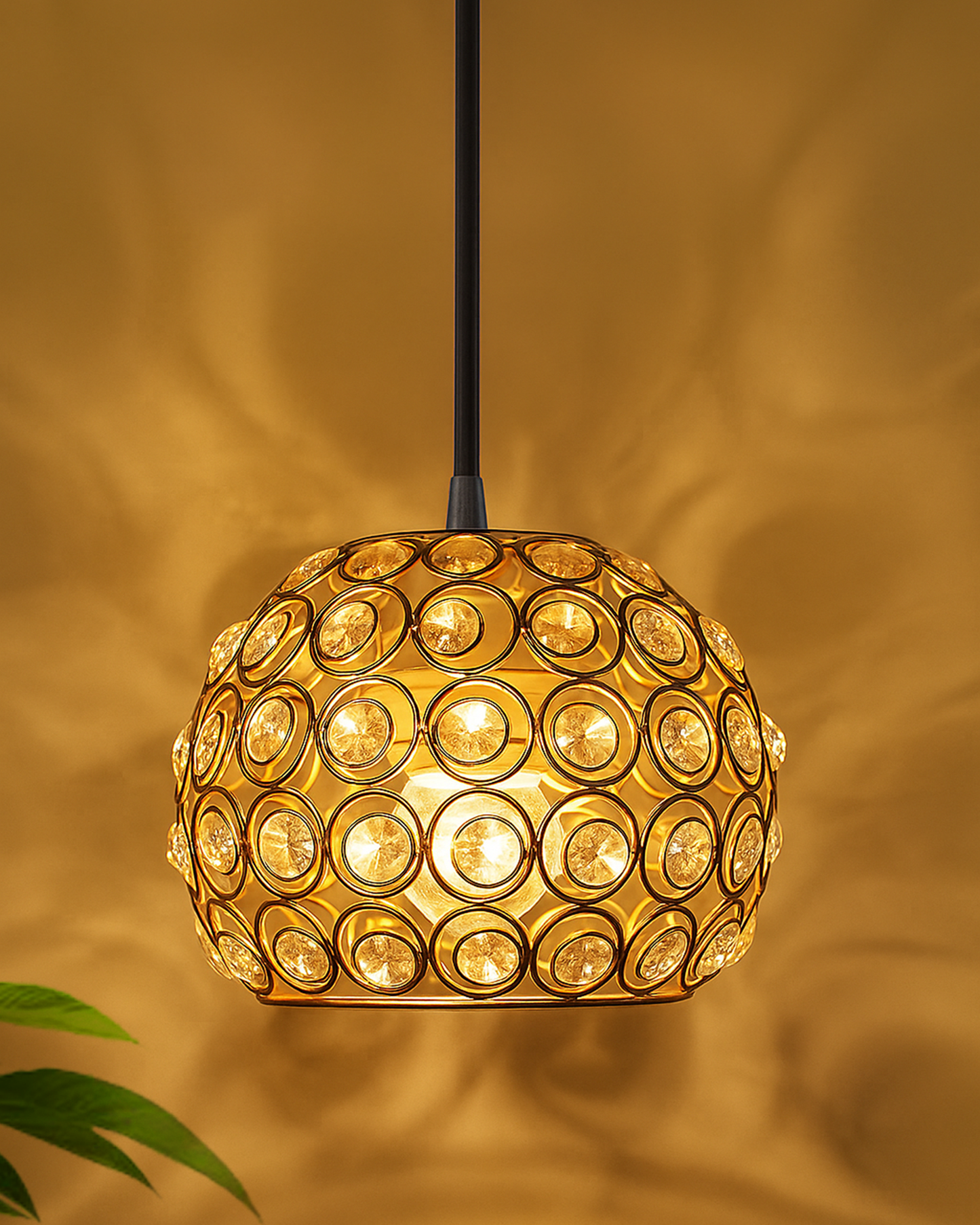 Glossy Gold Crystal hanging light, ceiling lamp, Nordic E27 pendant, Dual Ring Half Round