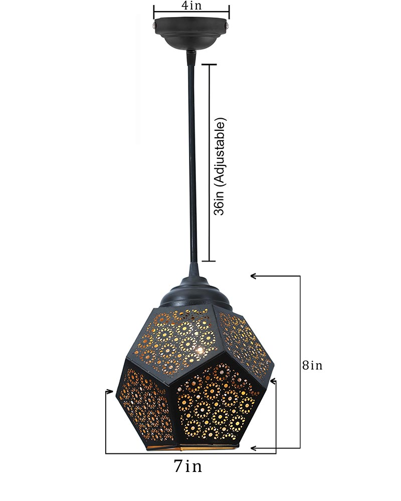 Metal Etched Pendant Light, Do Decahedron , E27 Black Golden