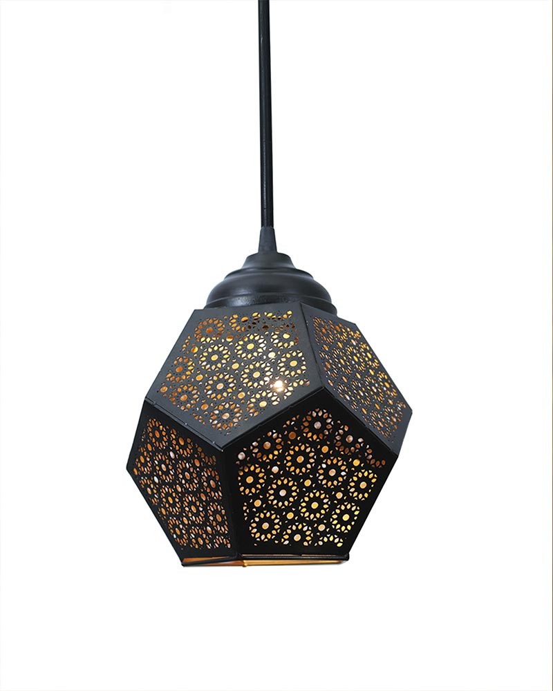 Metal Etched Pendant Light, Do Decahedron , E27 Black Golden