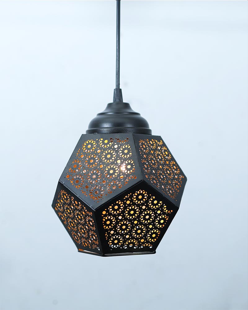 Metal Etched Pendant Light, Do Decahedron , E27 Black Golden