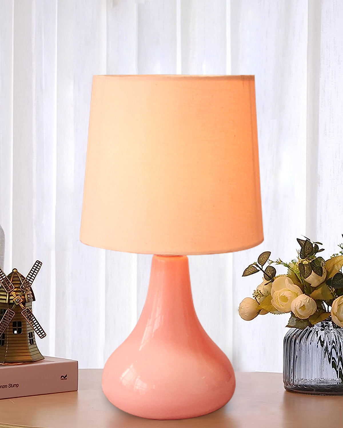 Modern Small Ceramic Table Lamp With Fabric Shade Classic Bedside Desk lamp