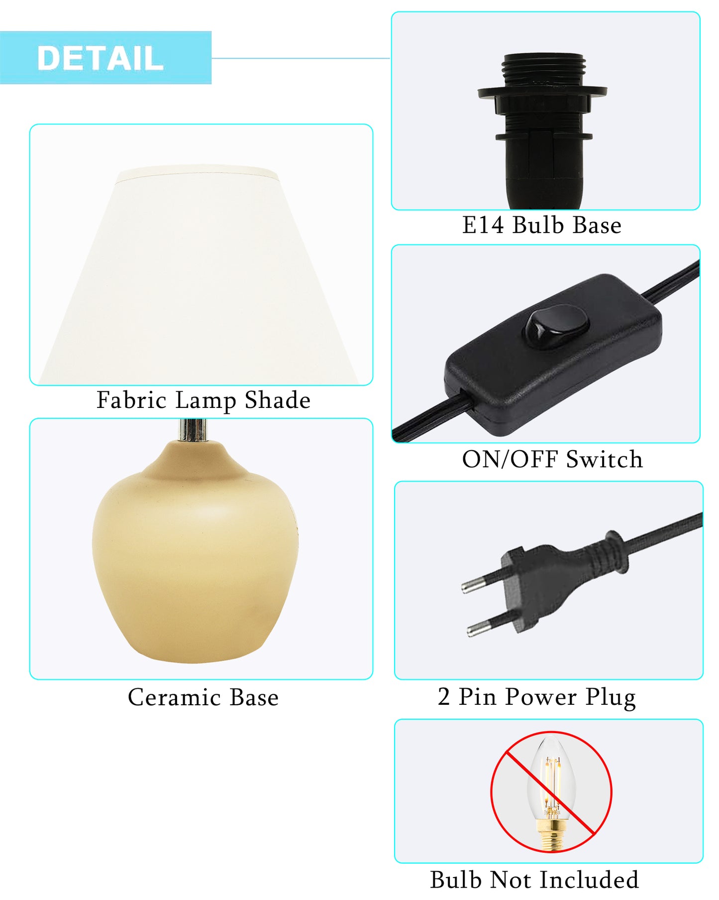 Modern Small Ceramic Table Lamp, Classic Bedside Desk lamp for Living Room Bedroom, Farmhouse Night