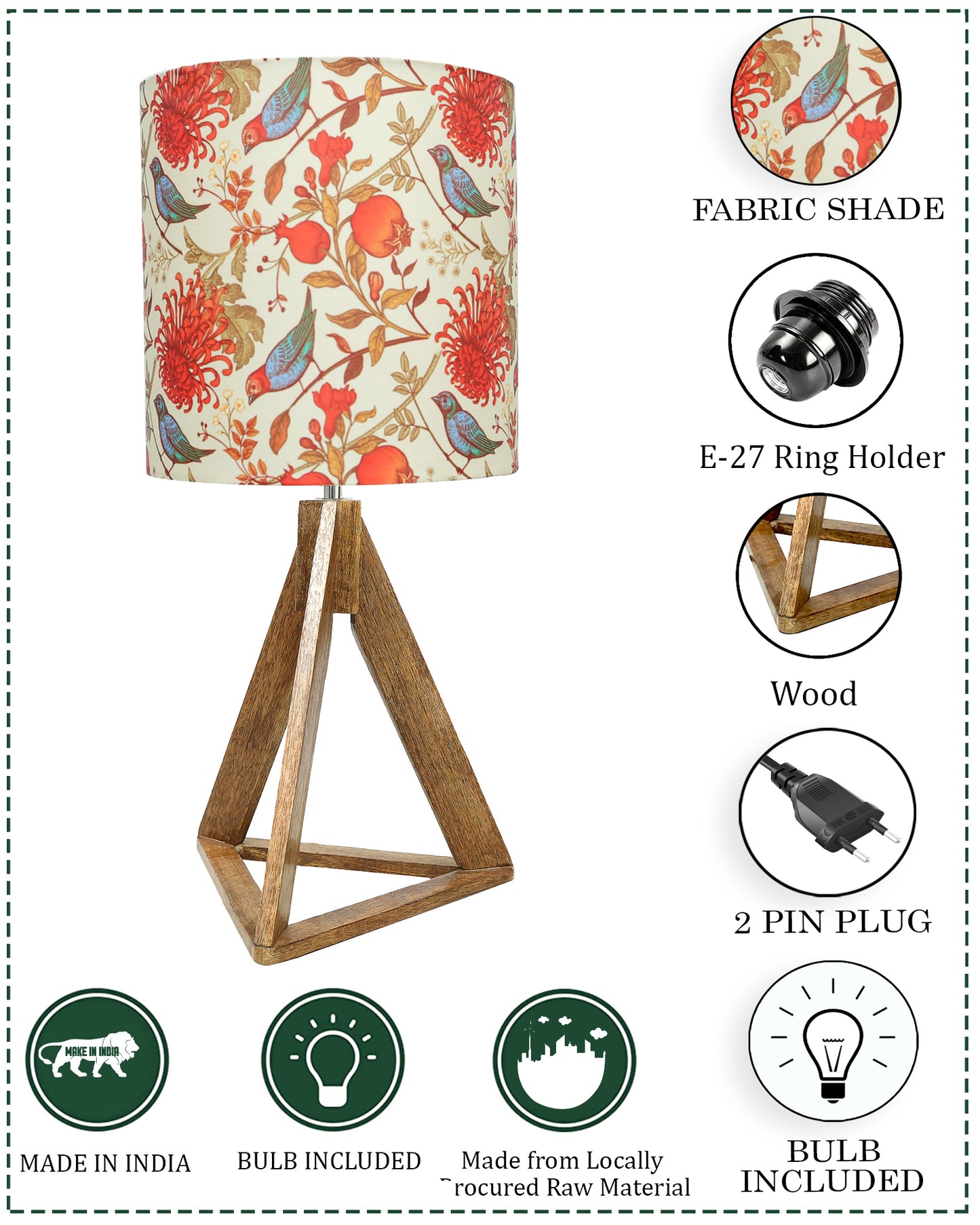 Industrial French Country Rustic Bedside Desk Nightstand Lamp for Bedroom Living Room Office College Bookcase, Dark Burn Finish, Triangle