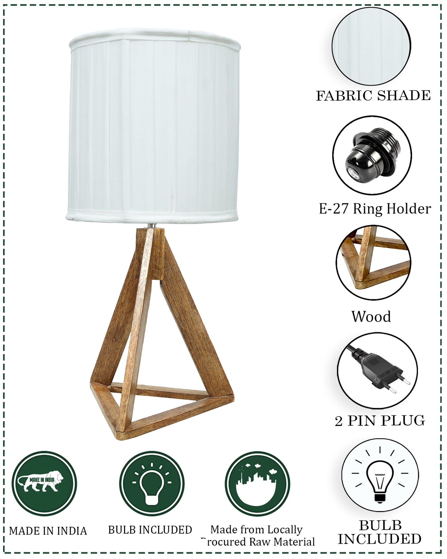Industrial French Country Rustic Bedside Desk Nightstand Lamp for Bedroom Living Room Office College Bookcase, Dark Burn Finish, Triangle