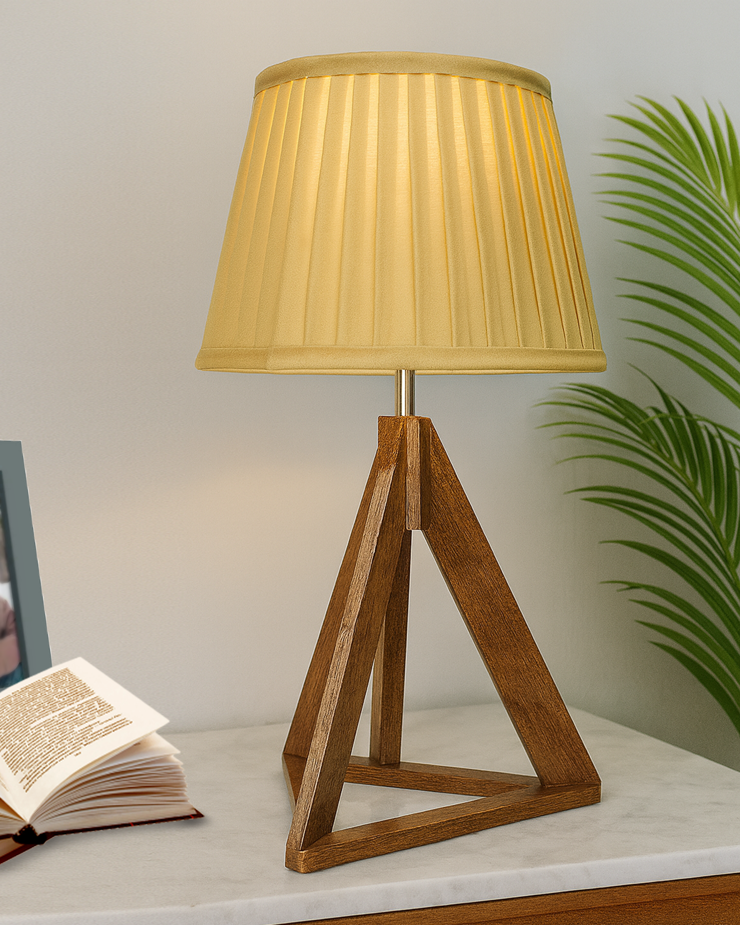 Industrial French Country Rustic Bedside Desk Nightstand Lamp for Bedroom Living Room Office College Bookcase, Dark Burn Finish, Triangle