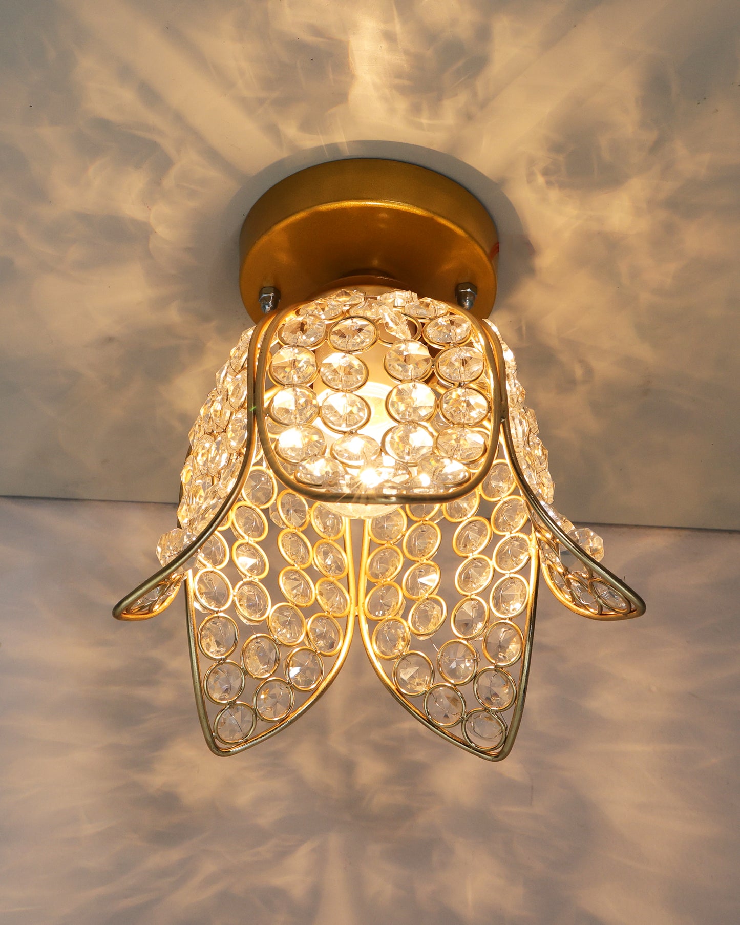 Metal Lotus Crystal Flush Mount Ceiling Light, for Hallway Light Fixture Ceiling