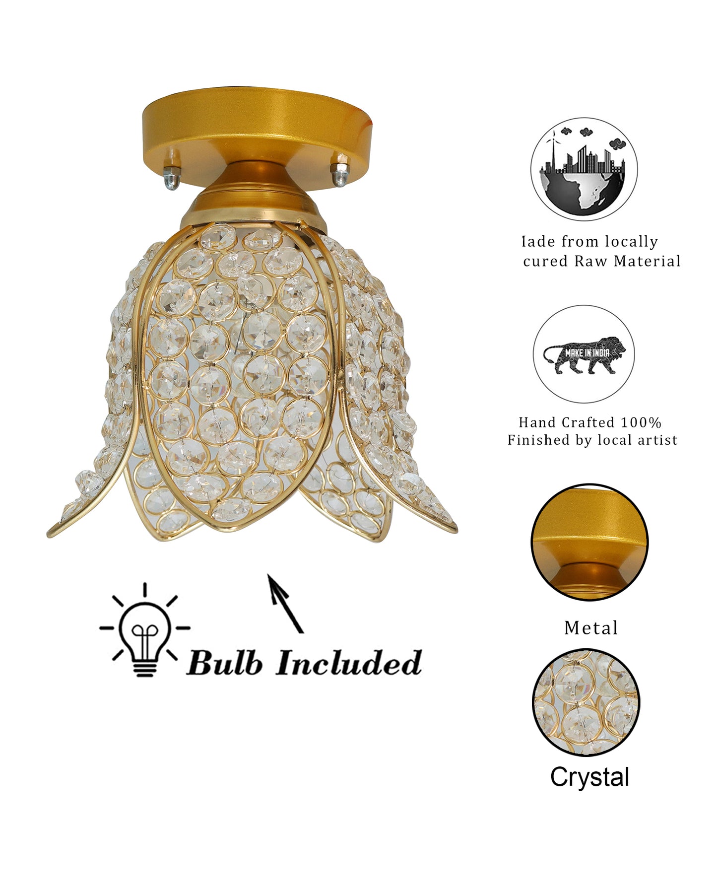 Metal Lotus Crystal Flush Mount Ceiling Light, for Hallway Light Fixture Ceiling