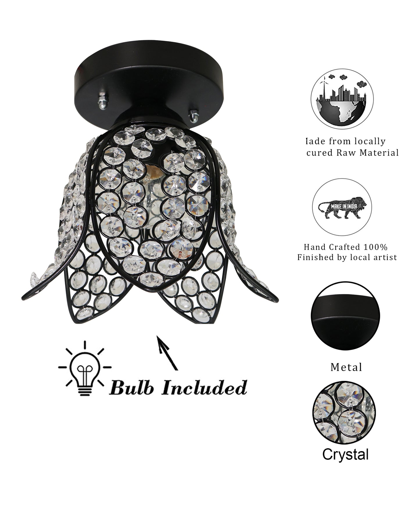 Metal Lotus Crystal Flush Mount Ceiling Light, for Hallway Light Fixture Ceiling