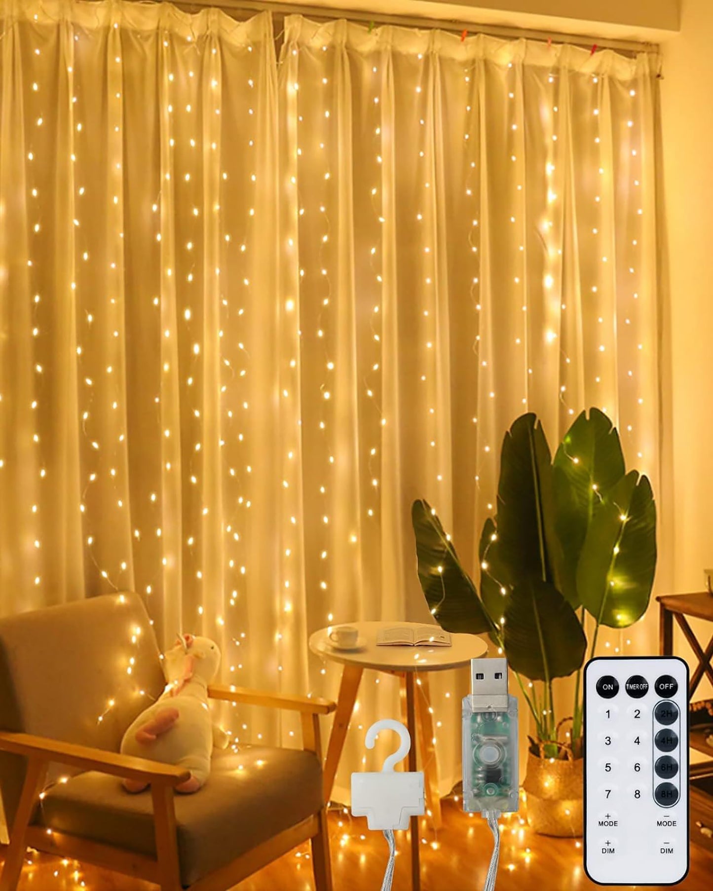 8 Modes Curtain Lights Copper String 200 LEDs 10 Fairy Light 2Mtr for Diwali,Hom