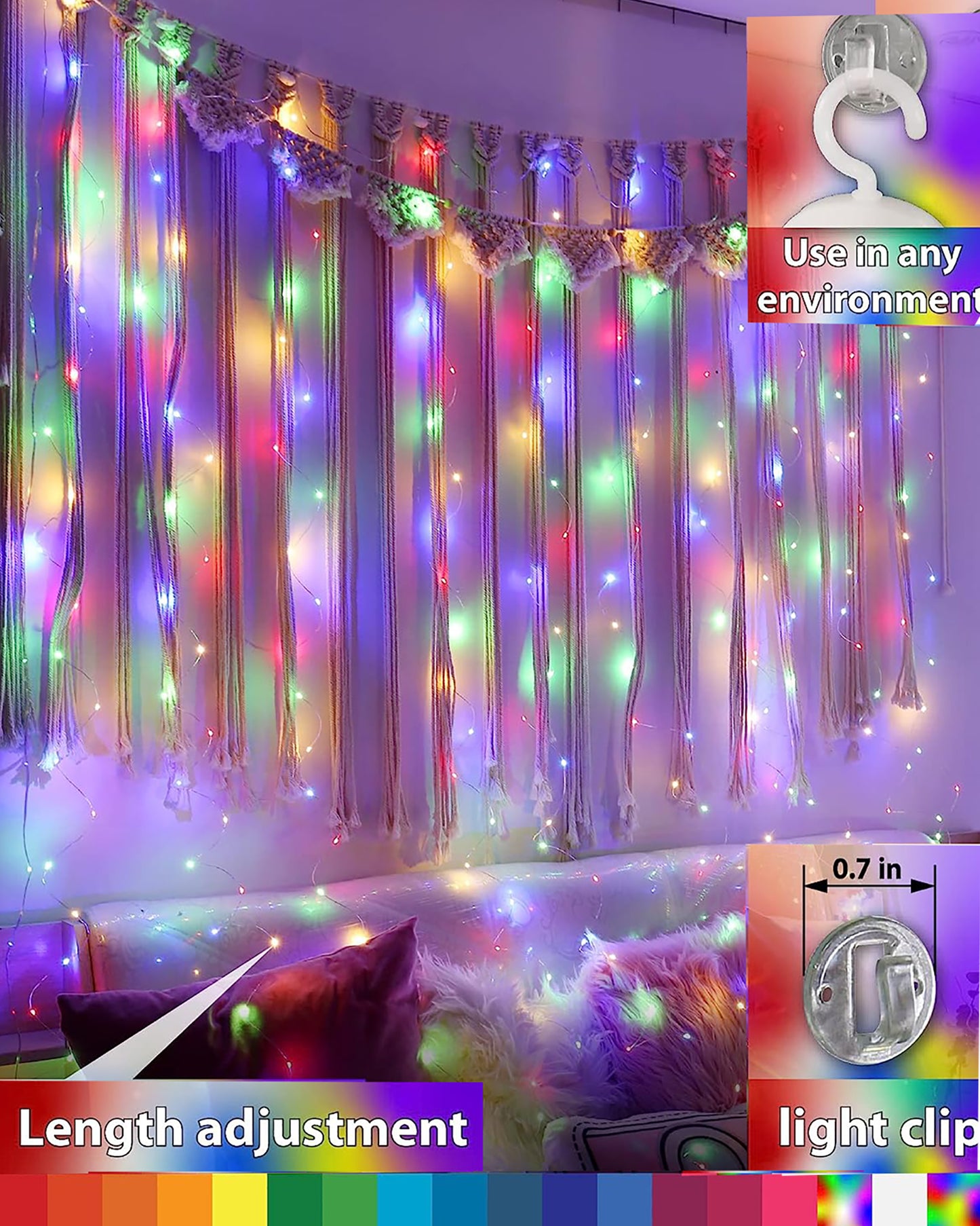 8 Modes Curtain Lights Copper String 200 LEDs 10 Fairy Light 2Mtr for Diwali,Hom