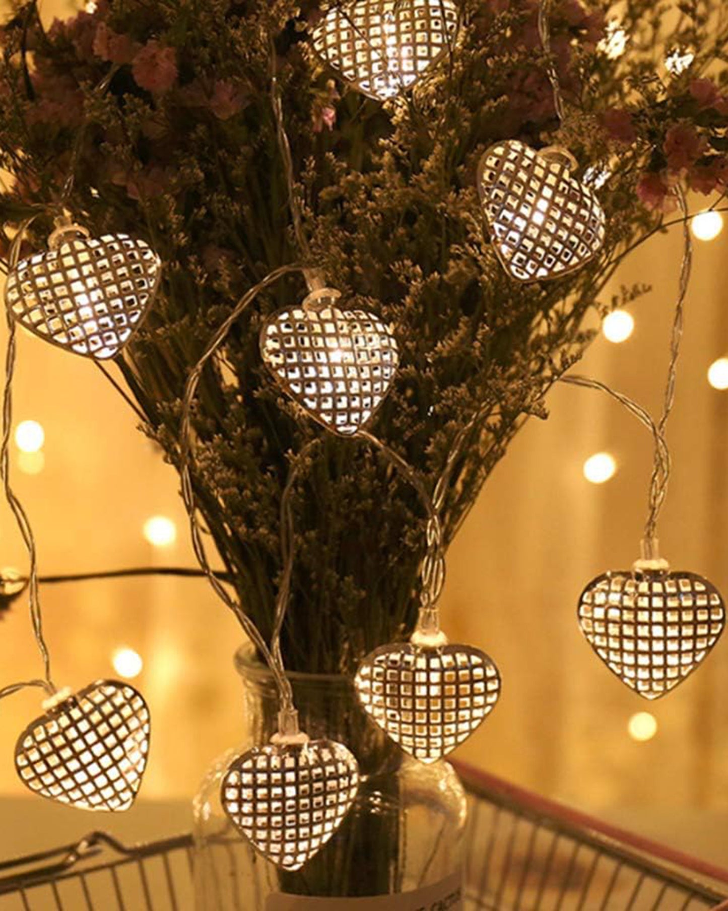 String Lights, Moroccon Copper Lights 5M 14LED Indoor Outdoor Fairy Globe String Lights,for Garden,Diwali,Christmas,Wedding,Home, Party Decoration (Warm White), Golden Heart