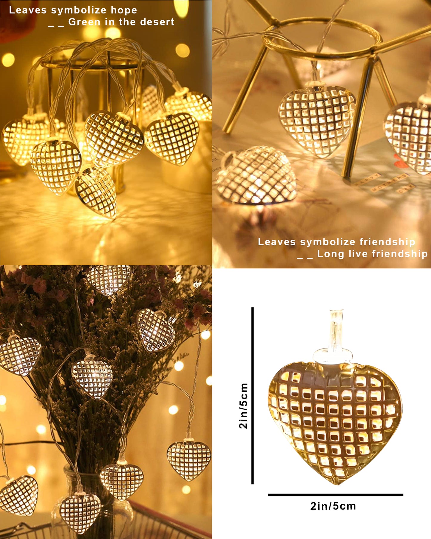 String Lights, Moroccon Copper Lights 5M 14LED Indoor Outdoor Fairy Globe String Lights,for Garden,Diwali,Christmas,Wedding,Home, Party Decoration (Warm White), Golden Heart