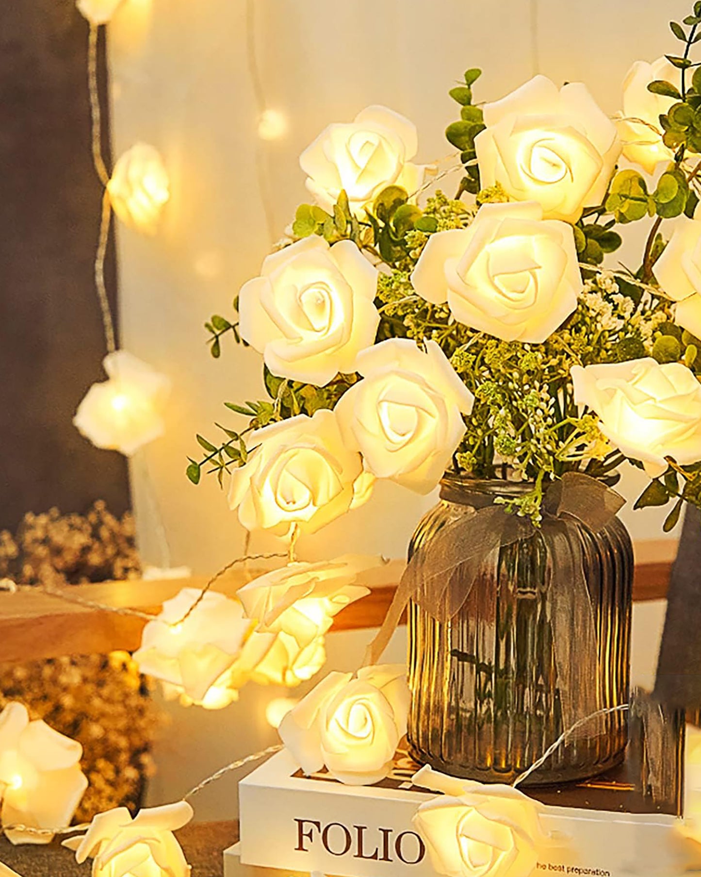 Warm White Rose String Lights 5M 14LED Indoor Outdoor Fairy Globe String Lights