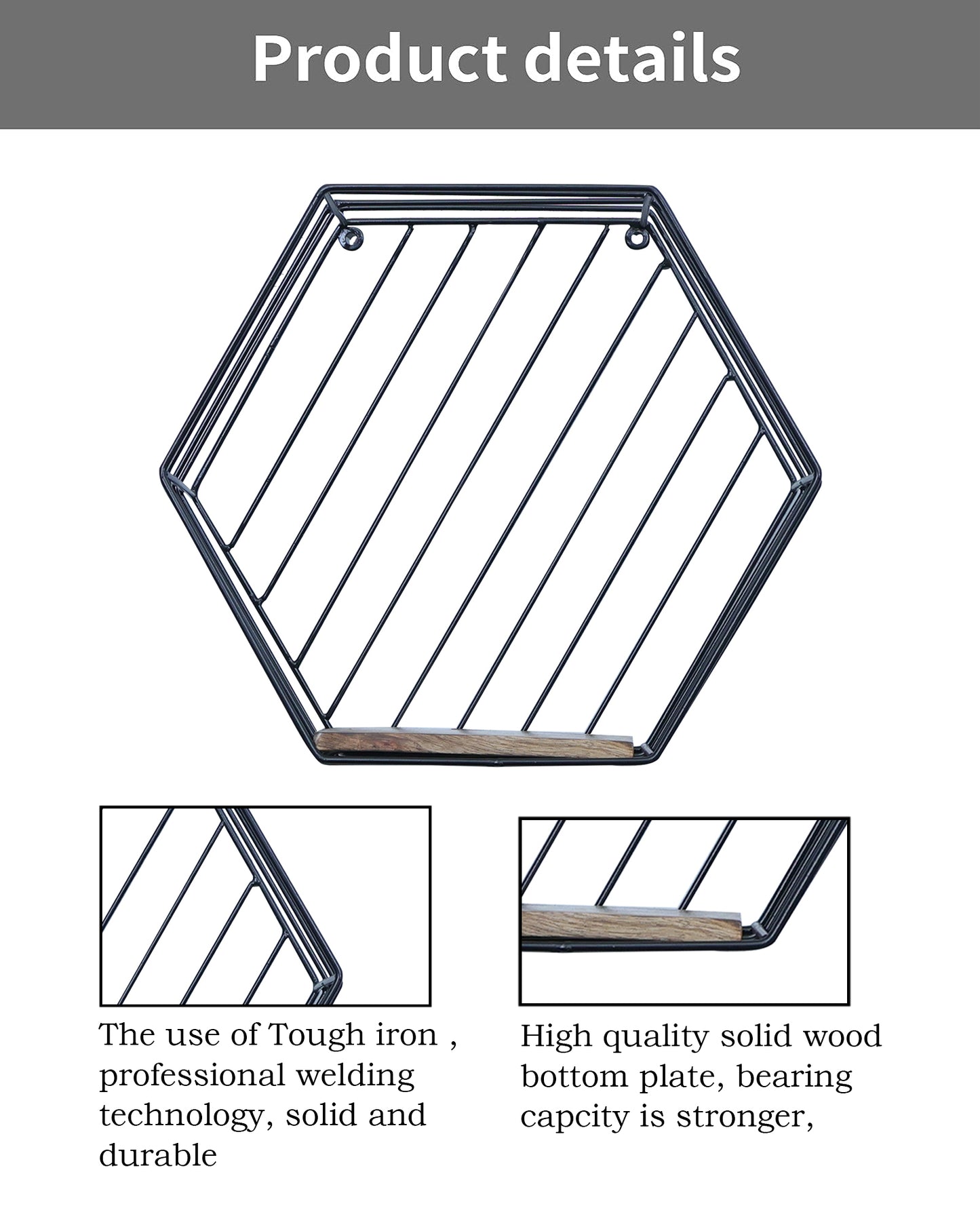 Industrial Black Wall Mounted Honeycomb Floating Shelves Set of 3 Decorative Hexagon Metal Wire Shelves – Large, Medium Small - Modern Shelves for Home, Office- Rustic Brown