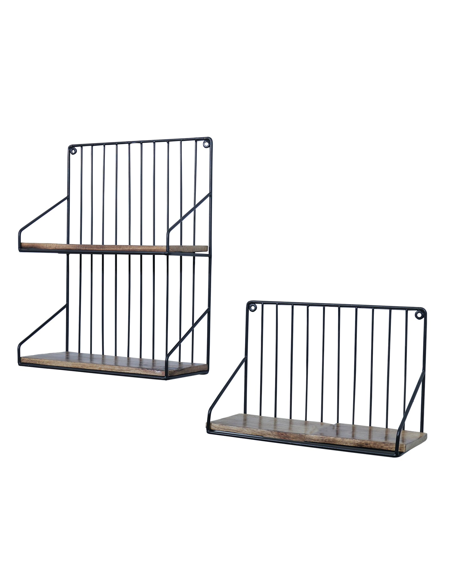 Metal Iron Wall Mount Shelf Bookshelf Floating Storage Rack Organization for Kitchen Bedroom Home Decor Kid Room DIY Wall Decorations Plants Holder with Wood Base, Single Double