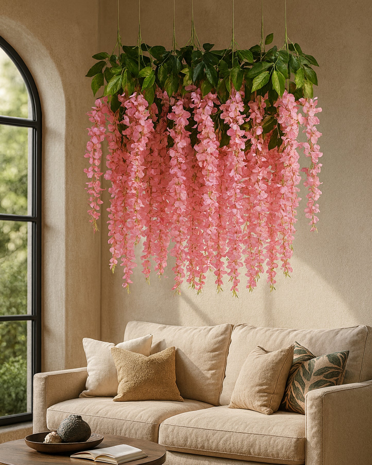 Wisteria Hanging Flowers 3.7 Feet Artificial Flowers Fake Wisteria Vine Hanging Garland Silk Flowers String for Wedding Party Home Greenery Wall Decor