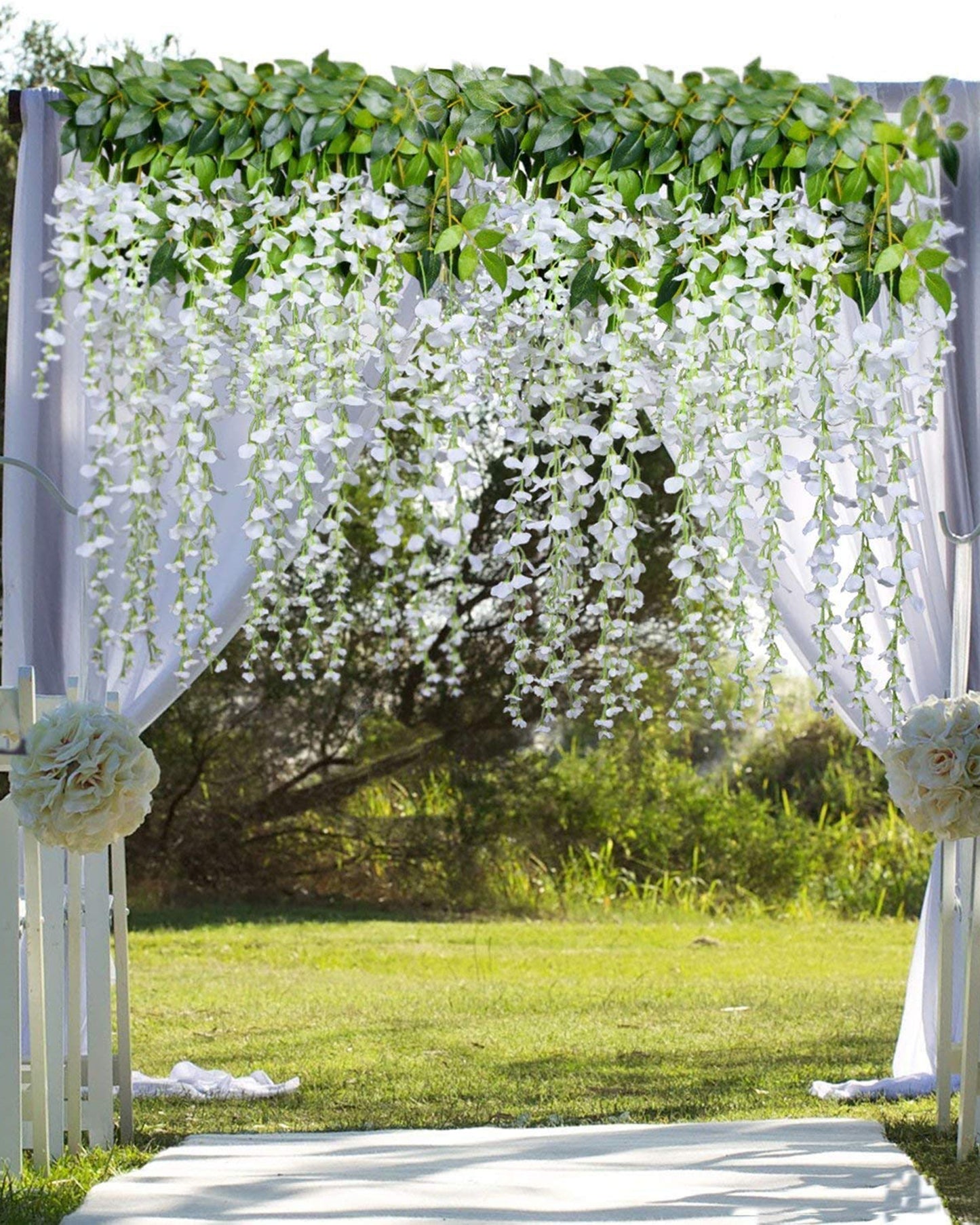 Wisteria Hanging Flowers 3.7 Feet Artificial Flowers Fake Wisteria Vine Hanging Garland Silk Flowers String for Wedding Party Home Greenery Wall Decor