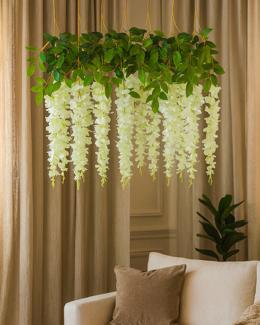 Wisteria Hanging Flowers 3.7 Feet Artificial Flowers Fake Wisteria Vine Hanging Garland Silk Flowers String for Wedding Party Home Greenery Wall Decor