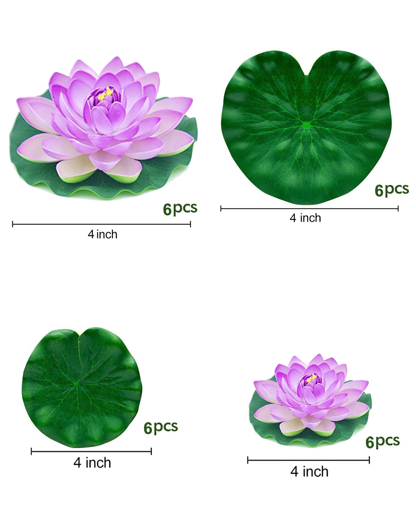 Artificial Floating Foam Lotus Flower with Water Lily Pad, Lifelike Ornanment Perfect for Home Garden Pond Decoration Puja , 10 cm, set of 6