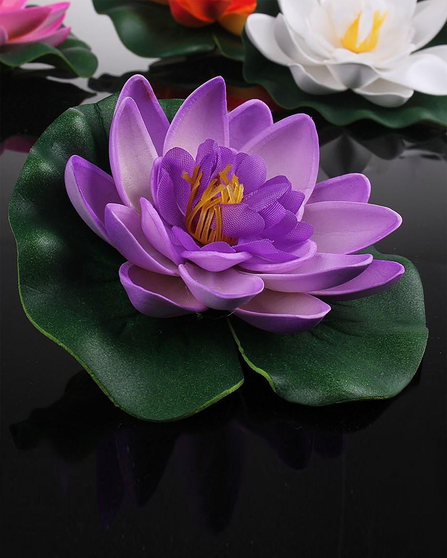 Artificial Floating Foam Lotus Flower with Water Lily Pad, Lifelike Ornanment Perfect for Home Garden Pond Decoration Puja , 10 cm, set of 6