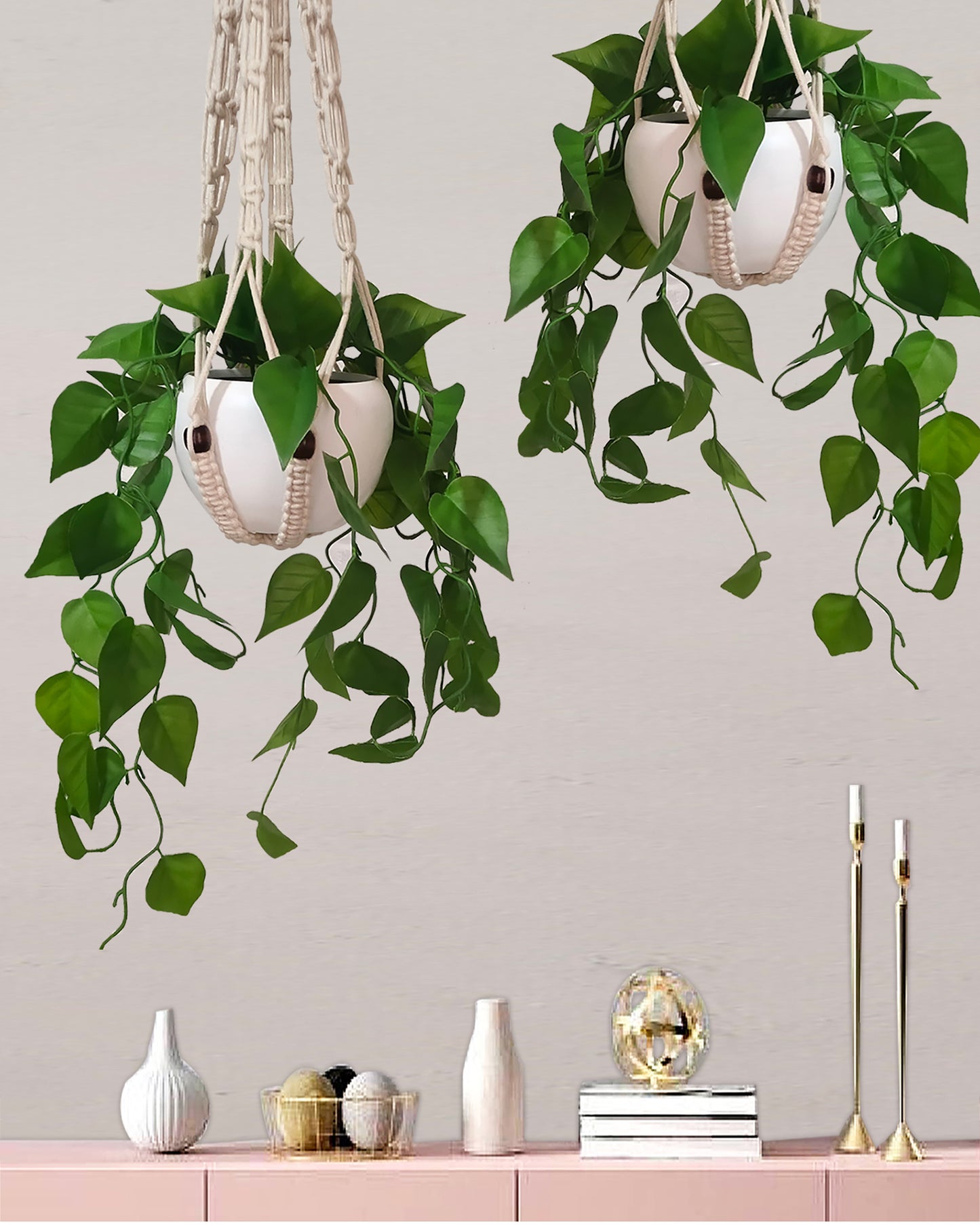 Hanging Plant Fake Money Hanging Plants with Metal Pots, Artificial, Faux Anthurium Leaf Hanging Basket Plant Vine Creeper Wall Home Room Indoor Outdoor Decor