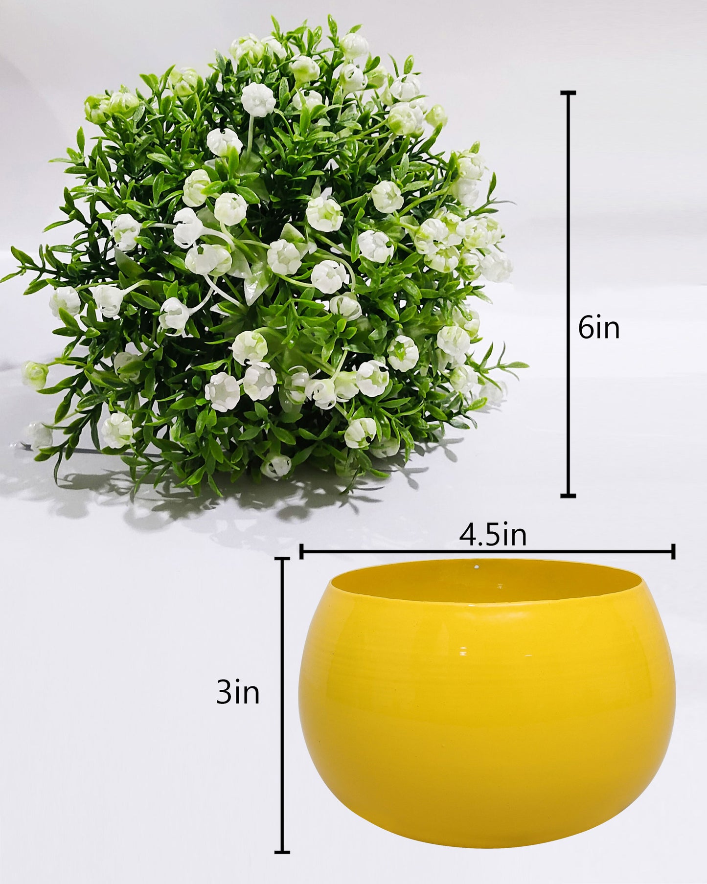 Ice Italian Rose Bunch Artificial faux Decorative Green Flower Plant, Table Centerpieces, Floral Arrangements, Yellow Metal Pot