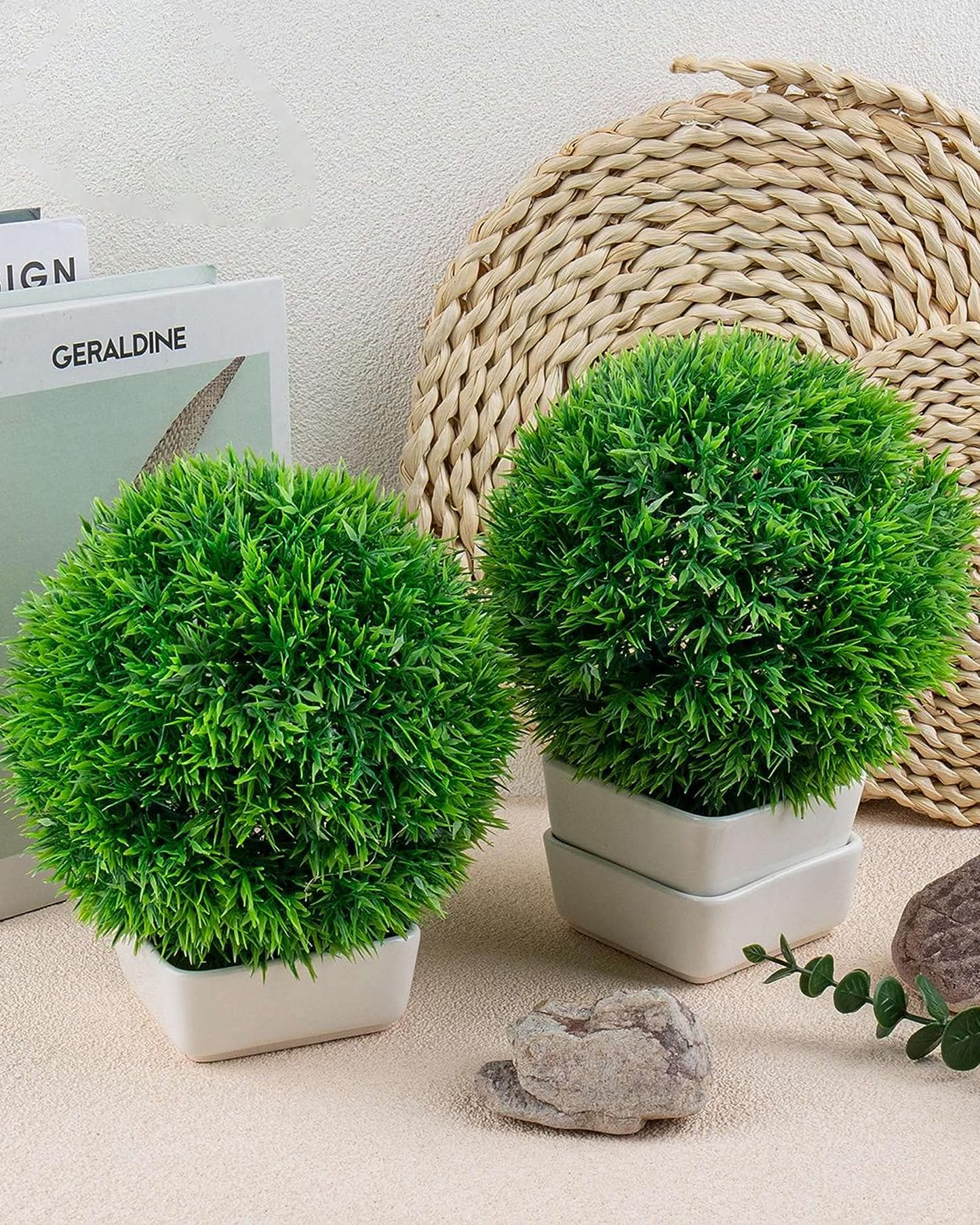 Fake Plants for Bathroom/Home Office Decor, Small Artificial Faux Greenery for House Decoration Office Cubicle Shelf Window, Trimming Ball, set of 4 (Without Pot)