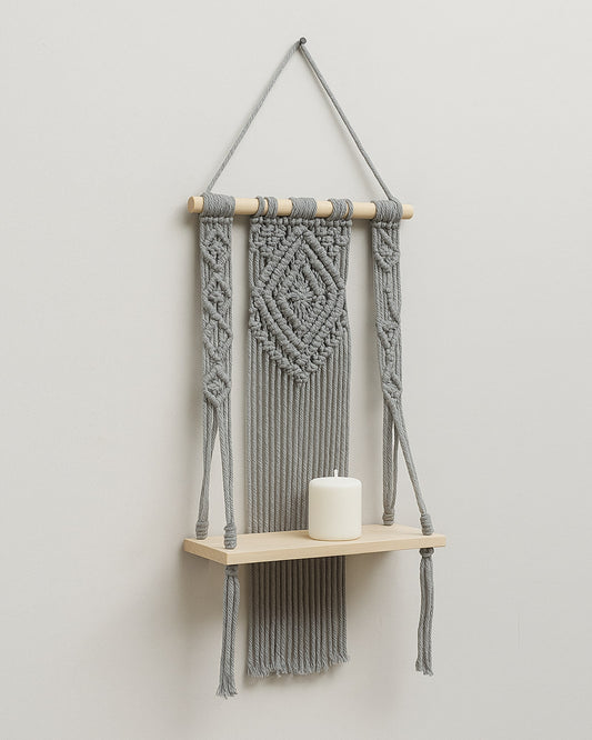 Macrame Wall Hanging Shelf Boho Decor Pine Wood Floating Shelf for Bedroom Living Room Nursery Bathroom, Handmade Woven Rope Storage Rack for Photo Frames Plant Display, Butterfly