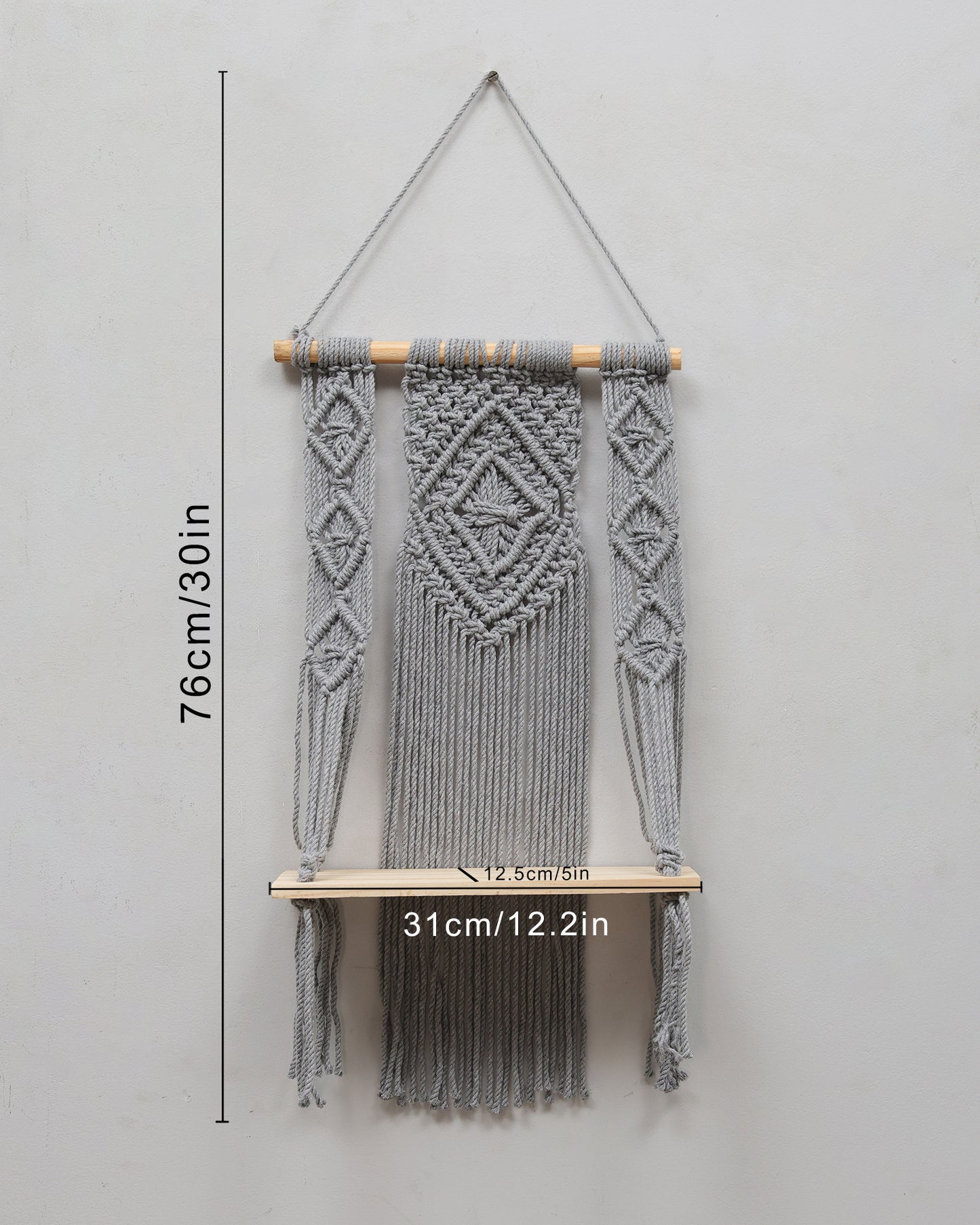Macrame Wall Hanging Shelf Boho Decor Pine Wood Floating Shelf for Bedroom Living Room Nursery Bathroom, Handmade Woven Rope Storage Rack for Photo Frames Plant Display, Butterfly