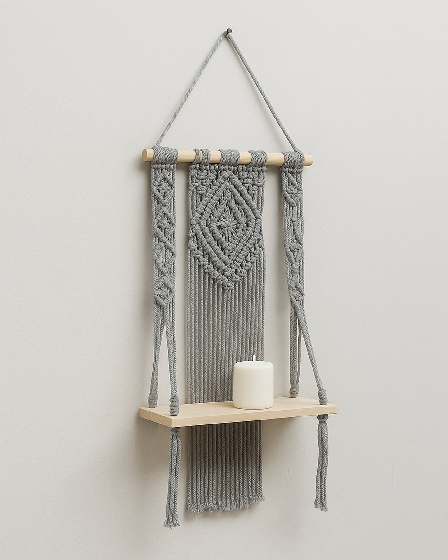 Macrame Wall Hanging Shelf Boho Decor Pine Wood Floating Shelf for Bedroom Living Room Nursery Bathroom, Handmade Woven Rope Storage Rack for Photo Frames Plant Display, Butterfly