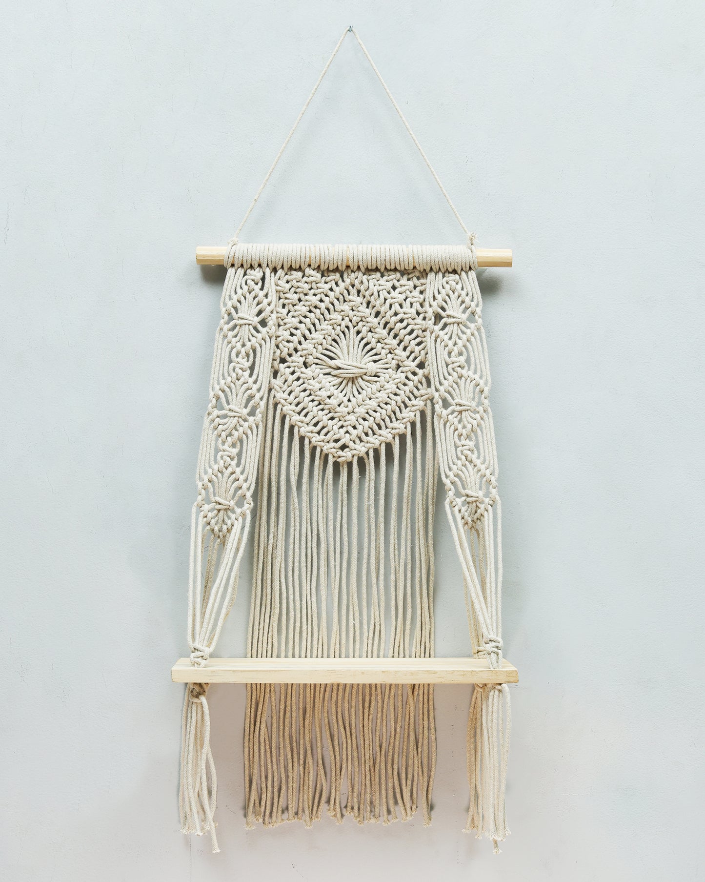 Macrame Wall Hanging Shelf Boho Decor Pine Wood Floating Shelf for Bedroom Living Room Nursery Bathroom, Handmade Woven Rope Storage Rack for Photo Frames Plant Display, Butterfly