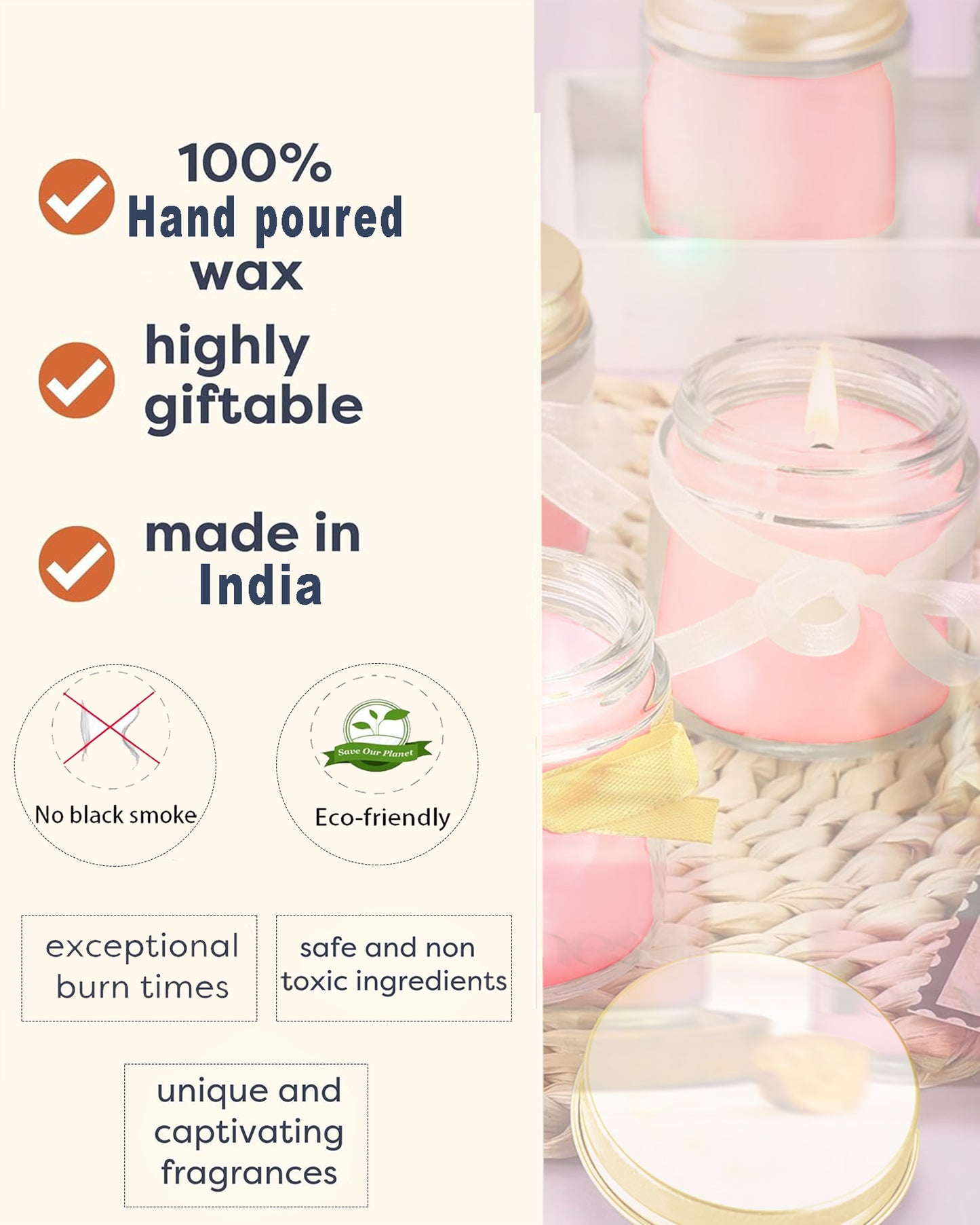 Organic Aroma Candles Wax 4 X 20gms Each, Aromatic Scented Fragrance up to 7 Hours, Best Gift, Cinnamon