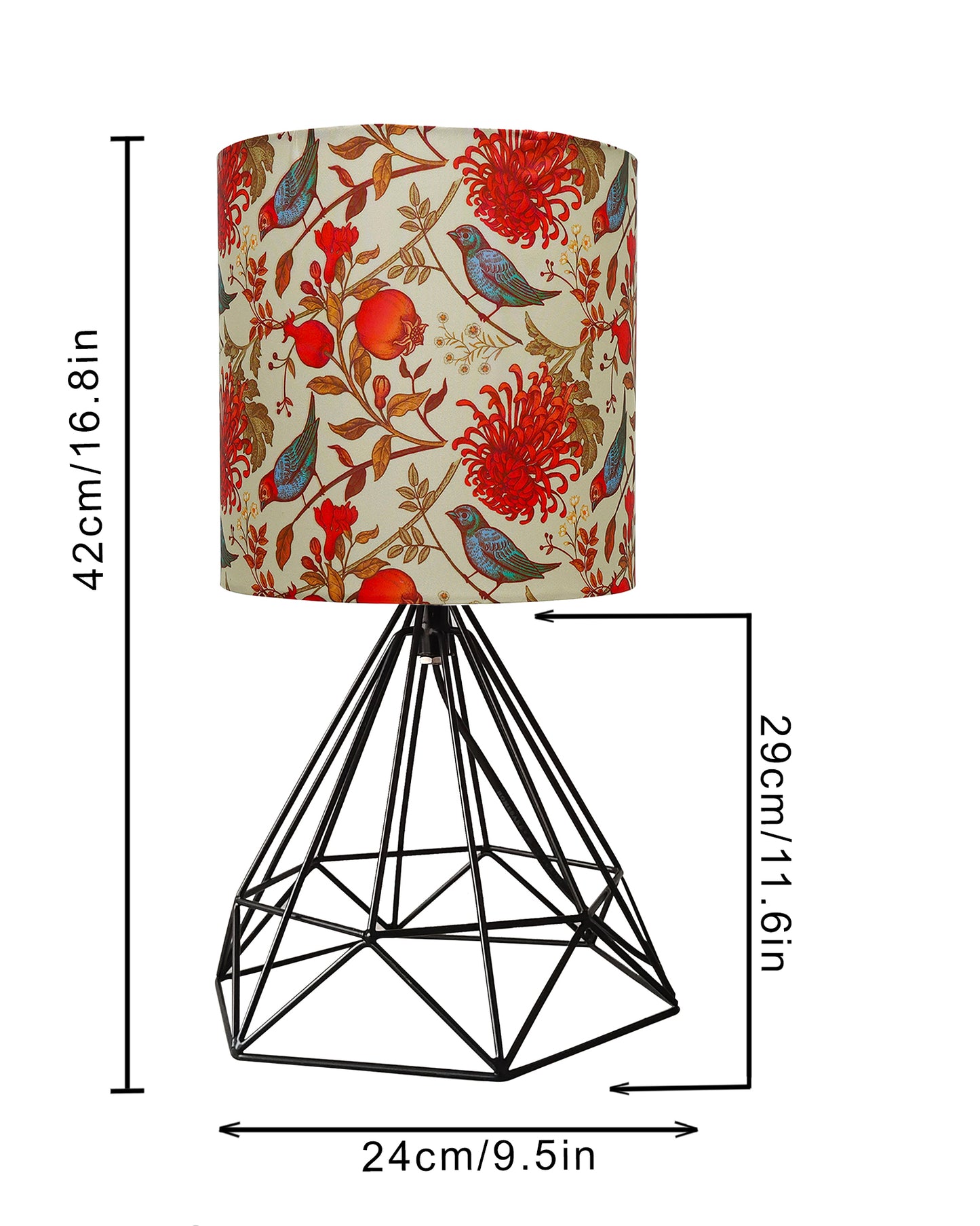 Modern Farmhouse Metal Diamond Desk Table Lamp with Printed Shade Decorative Bed Table Side Matt Black Light