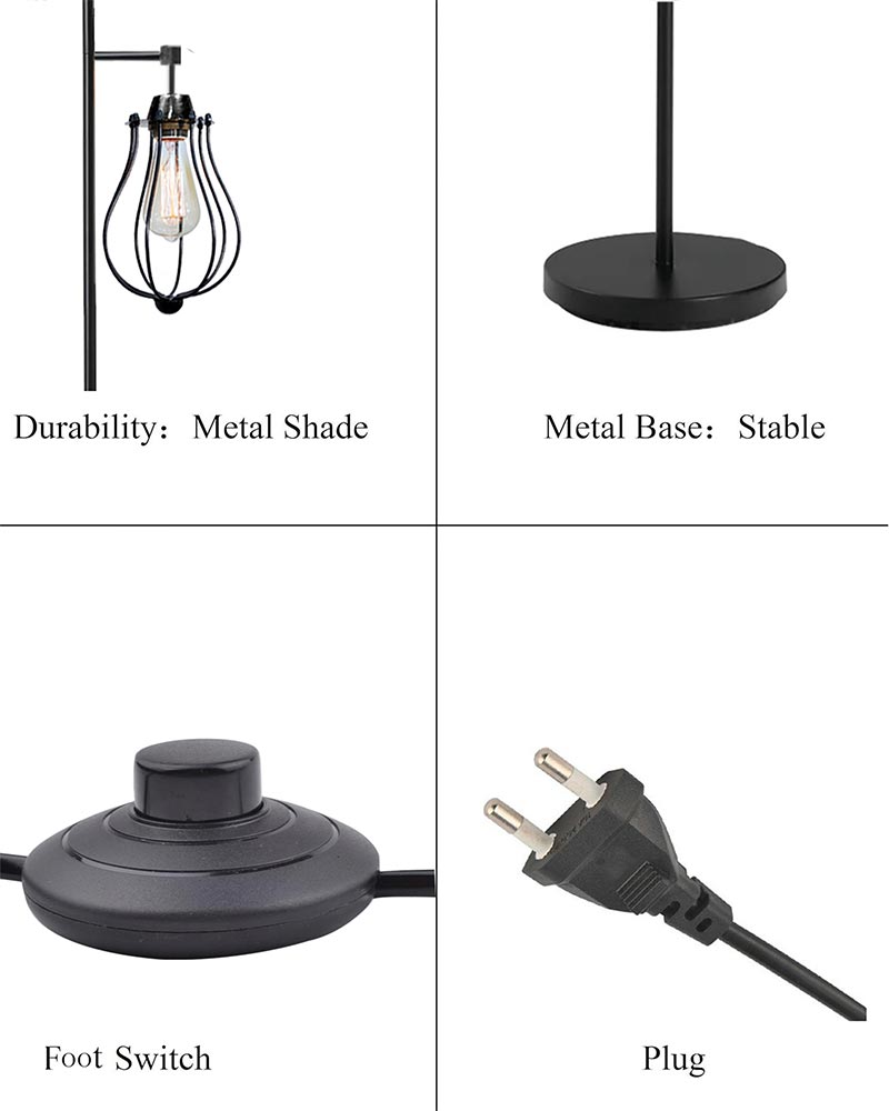 Industrial Tree Floor Lamps for Living Room, Standing Lamp with 3 Hanging Oval Cage Shades, 62" Modern Tall Lamps with E27 Socket Pedal Switch for Bedroom Office Home Light Decor, Black