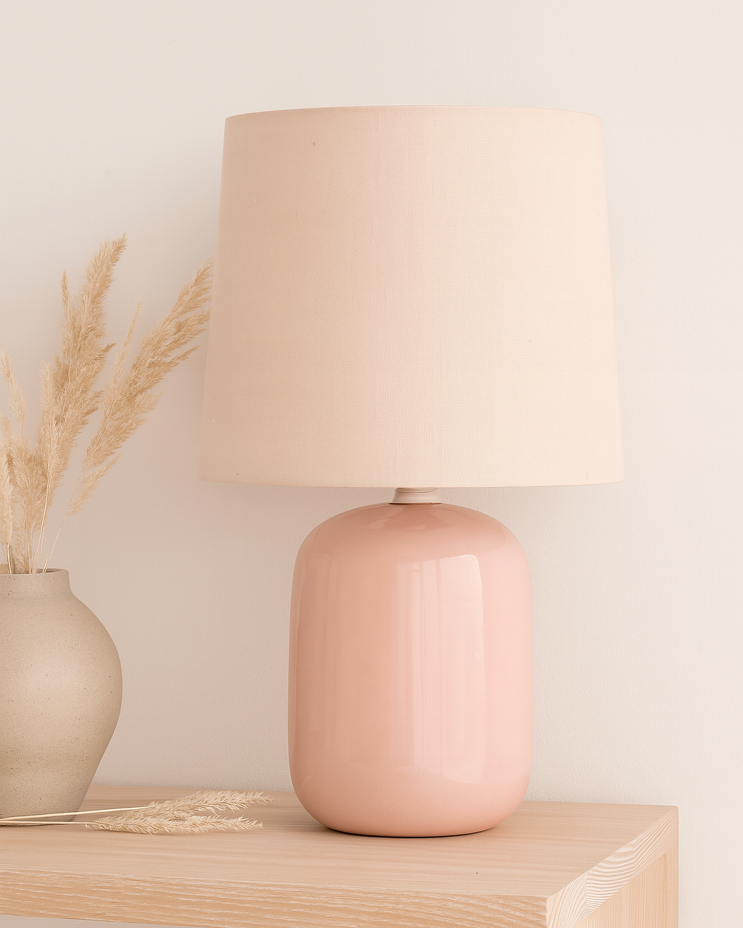 Modern Small Ceramic Table Lamp, Bedside Desk lamp for Living Room Bedroom, Farmhouse Nightstand Lamps Glossy Dovel
