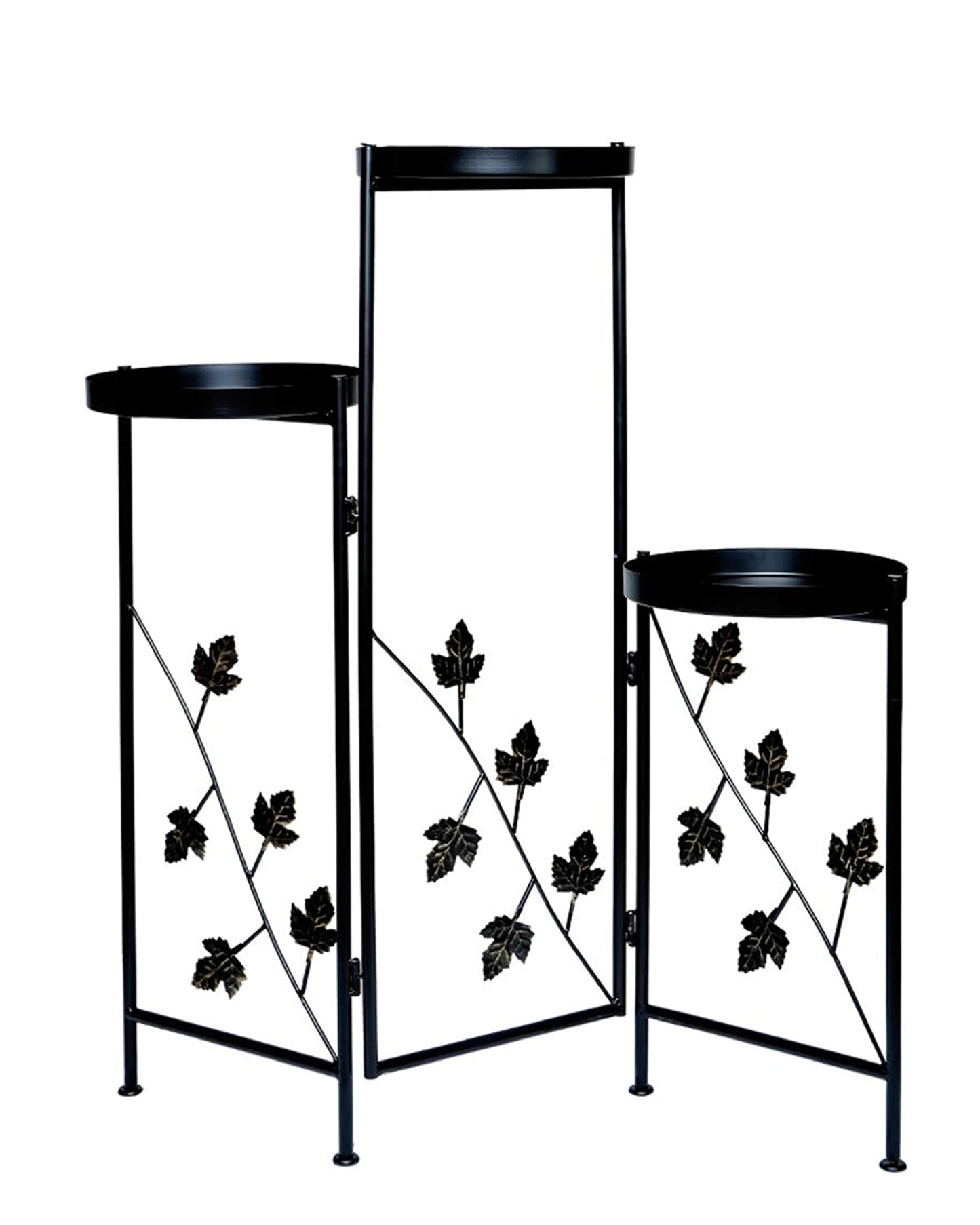 Metal Plant Stand Indoor Outdoor 78 cm High 3 Tier Flower Pot Holder Shelf Heavy Duty Potted Flower Pot Organizer Wrought Iron Planter Display Rack Corner Vertical Shelves for Garden, Leafy Maple