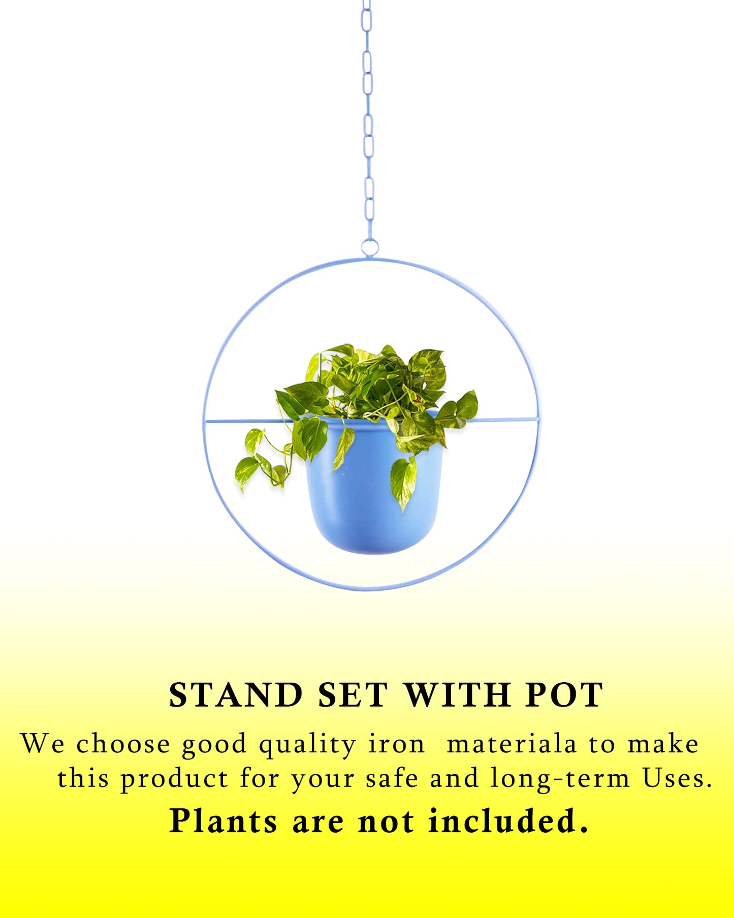 Round Hanging Metal Pot Stand with Planter (14 Inch Dia* 6.75 Inch Pot) for Indoor & Outdoor Plants Living Room Balcony Zen Decoration with hanging chain(Plant is not Included)