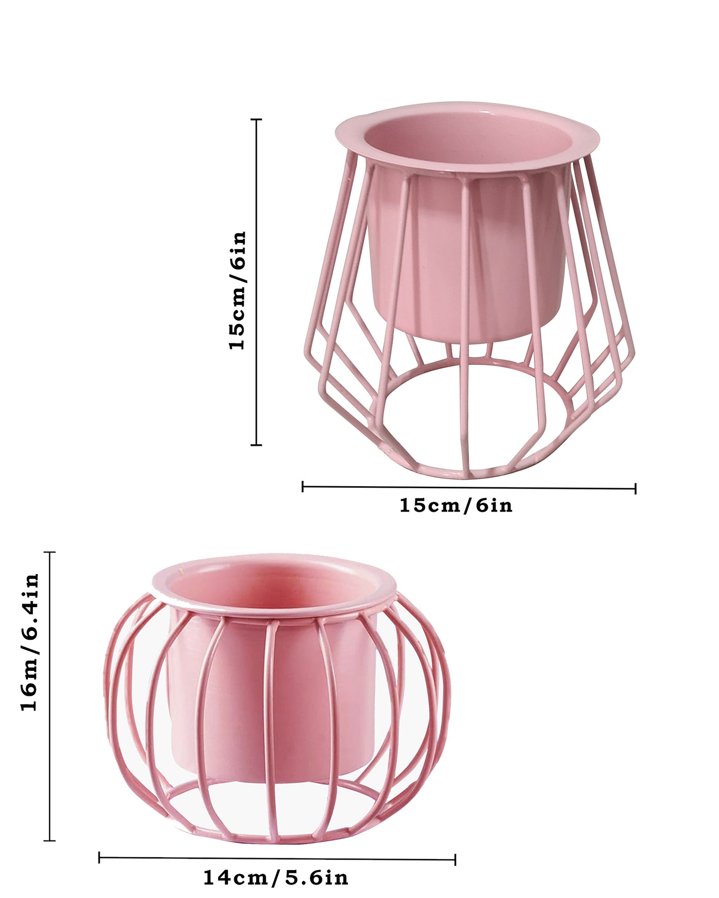 Combo of 2 Table Top Designer Metallic Metal Stand with Planters, Small White Metal Pots for Livingroom, Balcony & Home Decoration, set of 2 Dual