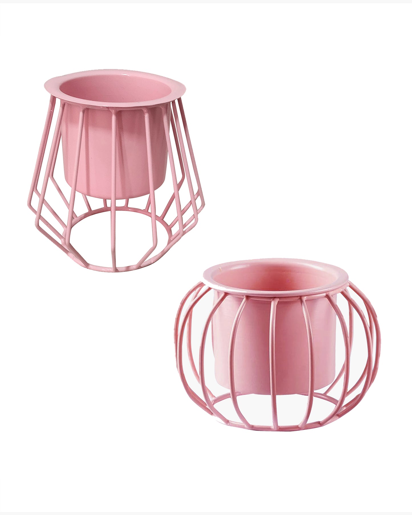 Combo of 2 Table Top Designer Metallic Metal Stand with Planters, Small White Metal Pots for Livingroom, Balcony & Home Decoration, set of 2 Dual