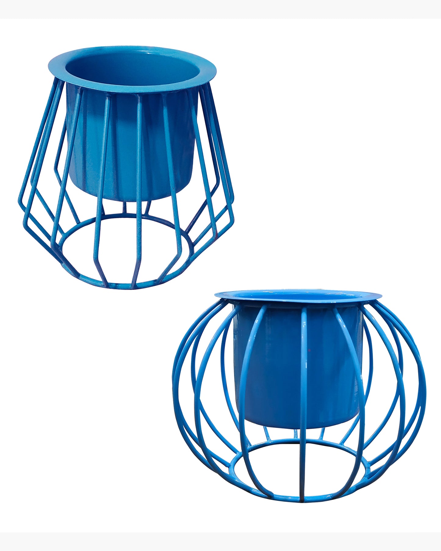 Combo of 2 Table Top Designer Metallic Metal Stand with Planters, Small White Metal Pots for Livingroom, Balcony & Home Decoration, set of 2 Dual