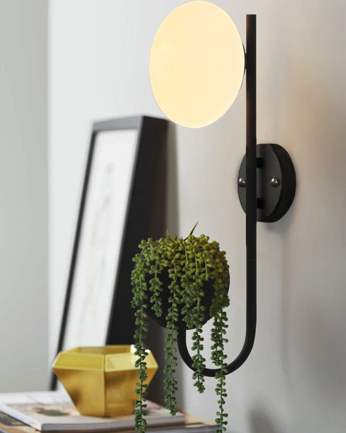 Wall Light Geometric Wall Lamp, Modern Wall Lamp with Storage Planter for Living Room Study Stairs Bedroom Lights Bedside, Elliptical