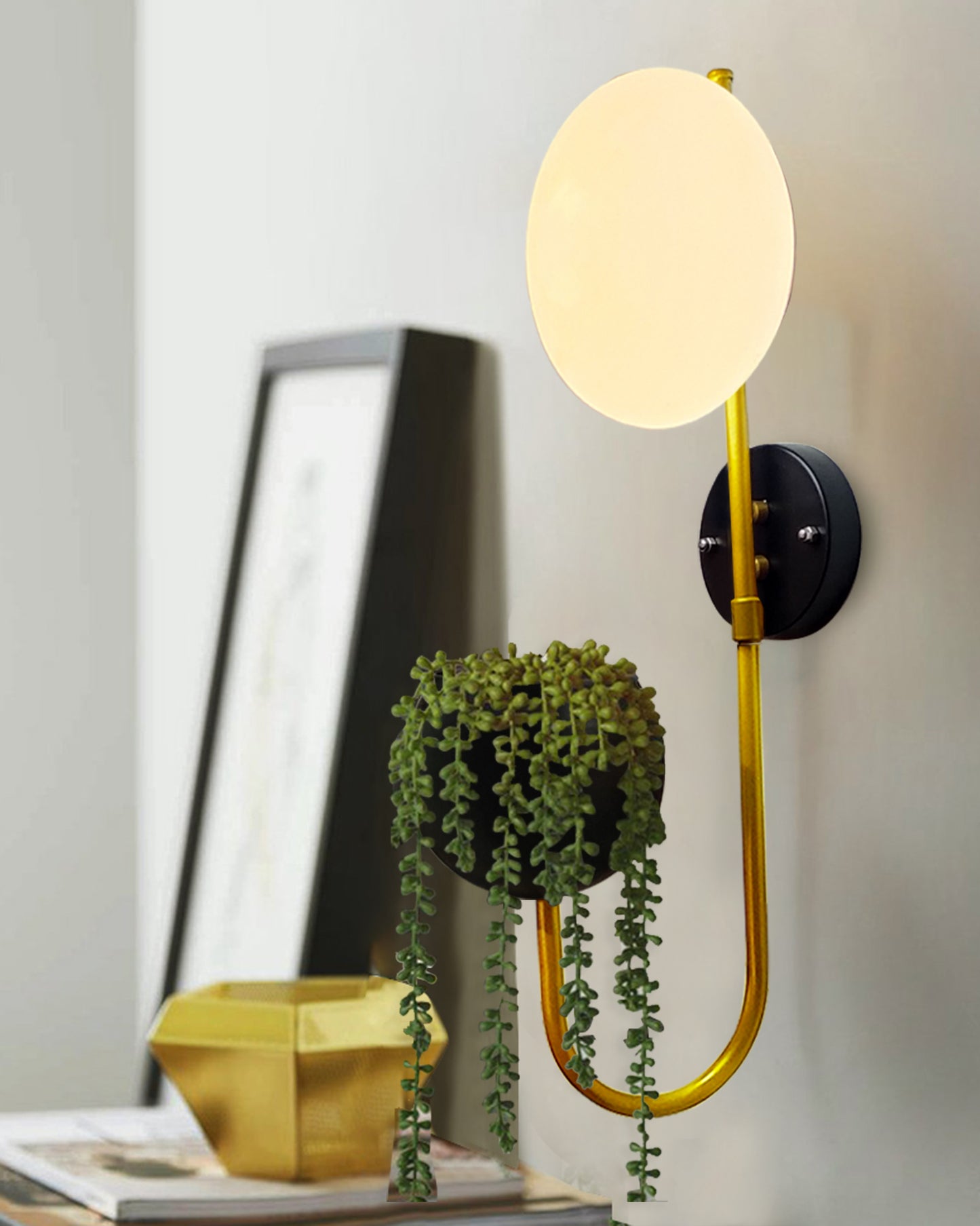 Wall Light Geometric Wall Lamp, Modern Wall Lamp with Storage Planter for Living Room Study Stairs Bedroom Lights Bedside, Elliptical