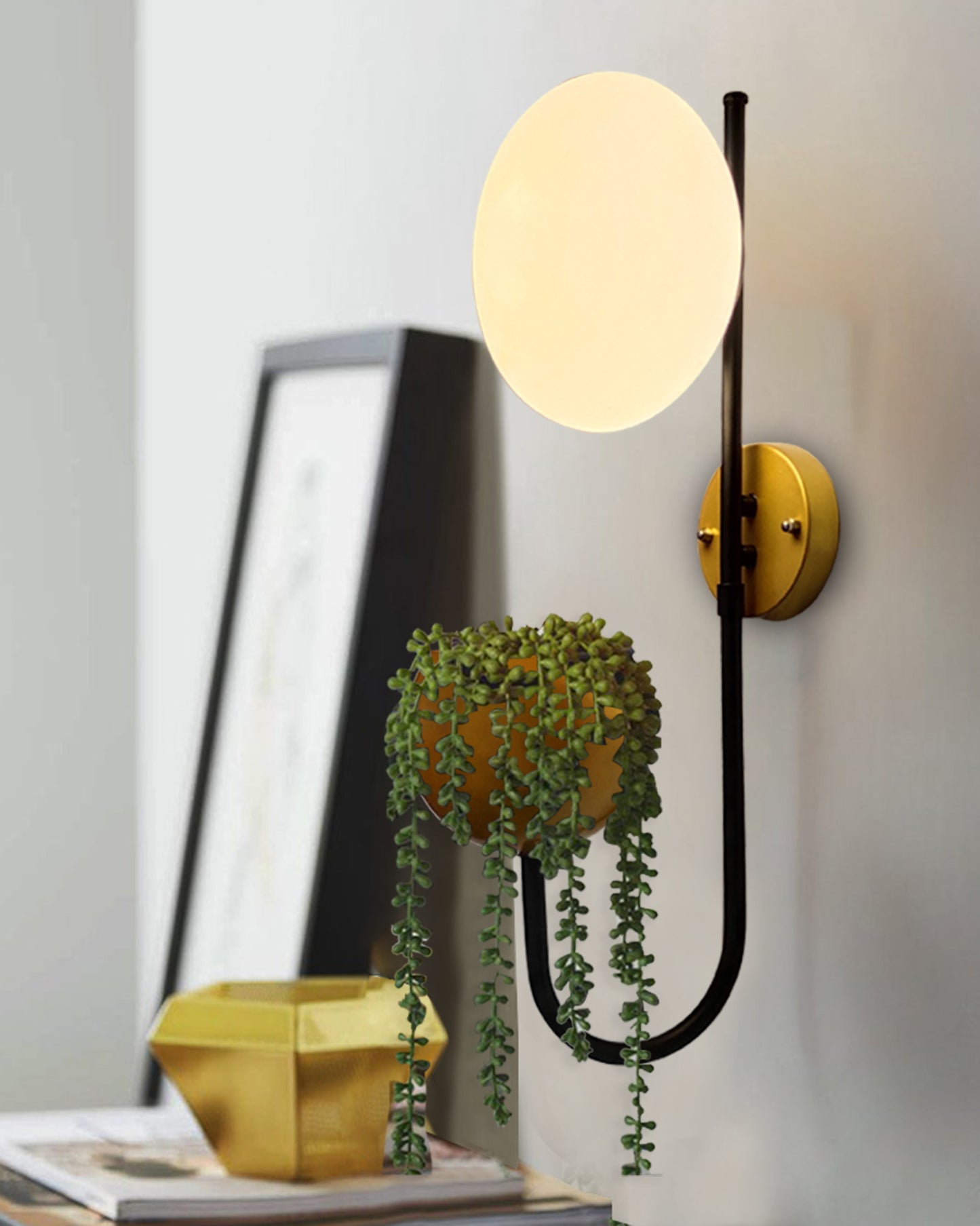 Wall Light Geometric Wall Lamp, Modern Wall Lamp with Storage Planter for Living Room Study Stairs Bedroom Lights Bedside, Elliptical