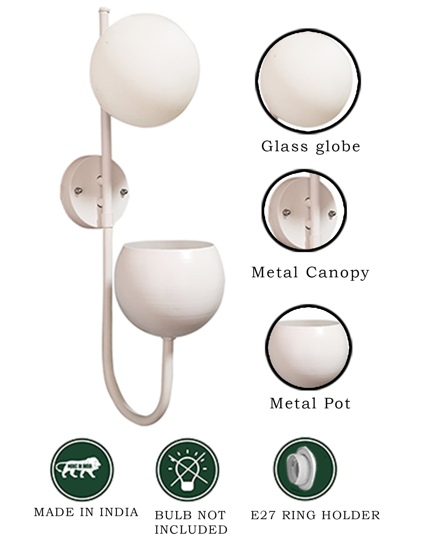 Wall Light Geometric Wall Lamp, Modern Wall Lamp with Storage Planter for Living Room Study Stairs Bedroom Lights Bedside, Round Glass