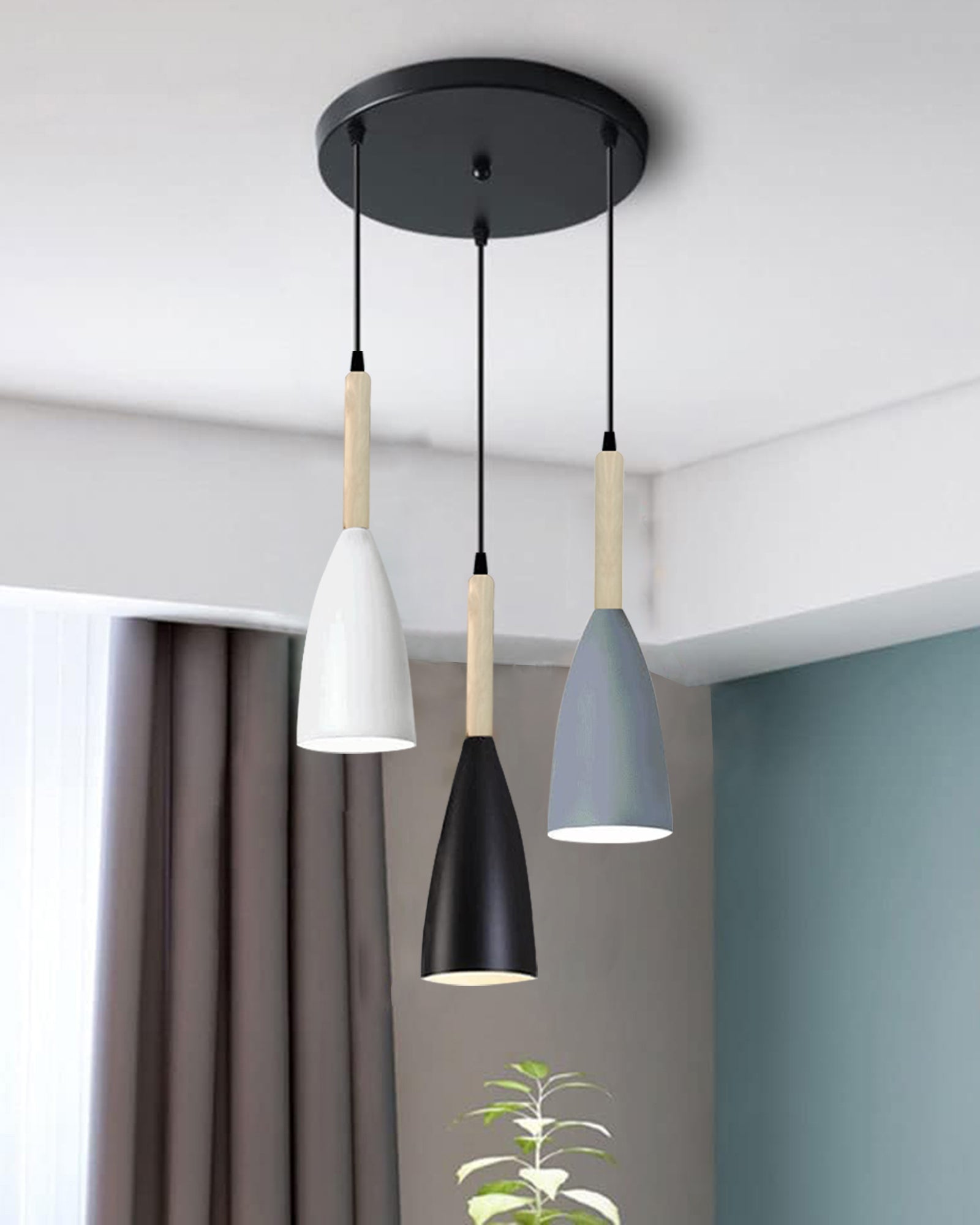 Pendant Lamp Shade for Kitchen Island, Color Metal Minimal Pot Pendant Light Shades, Nordic Wood Bedroom, Living Room, Multi Bottle Guard