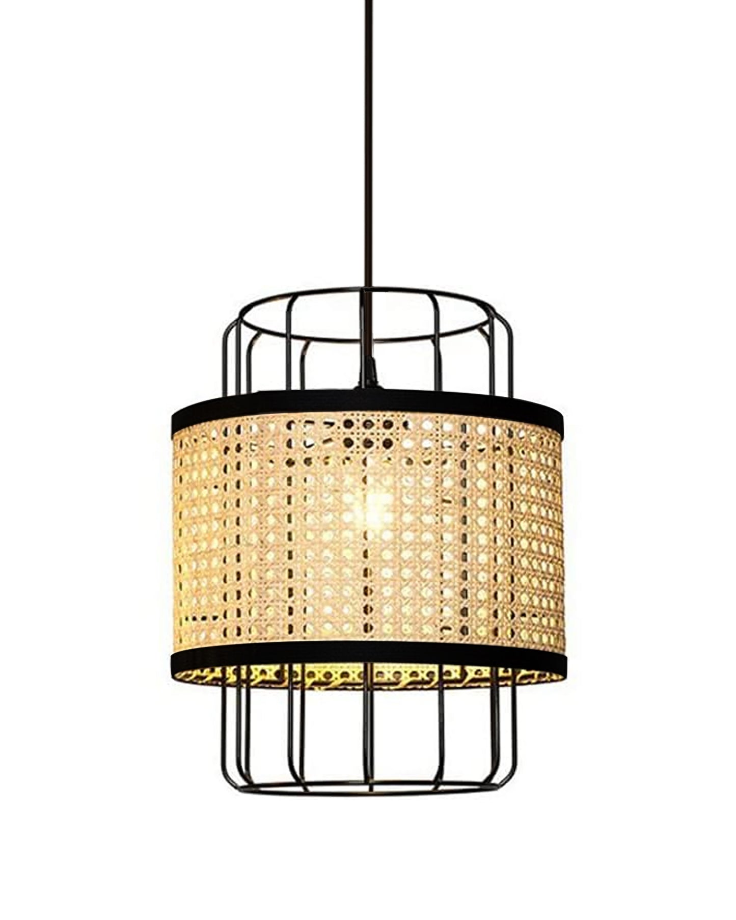 10" Hand Woven Natural Rattan Cane Webbing Wicker Pendant Light Fixtures, Boho Pendant Lights with Rattan Basket Shade for Farmhouse Kitchen Island Dining Room Living Room